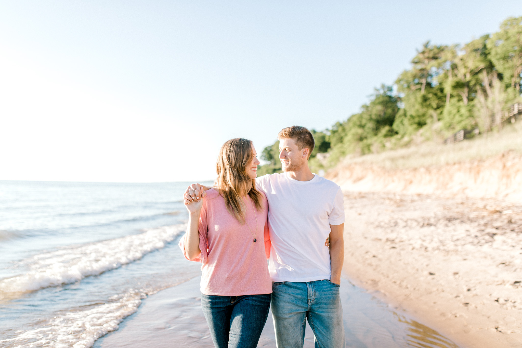 Beautiful Summer Shoreline Engagement Session on Lake Michigan | Beach Engagement | Laurenda Marie Photography | What to Wear to an Engagement Session | West Michigan Wedding Photographer