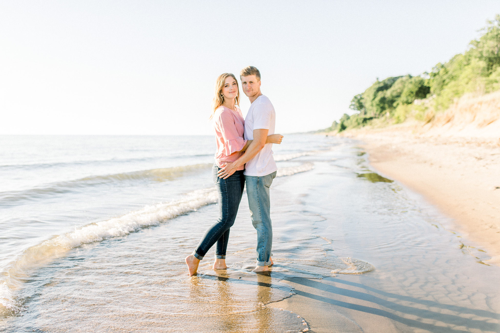 Beautiful Summer Shoreline Engagement Session on Lake Michigan | Beach Engagement | Laurenda Marie Photography | What to Wear to an Engagement Session | West Michigan Wedding Photographer