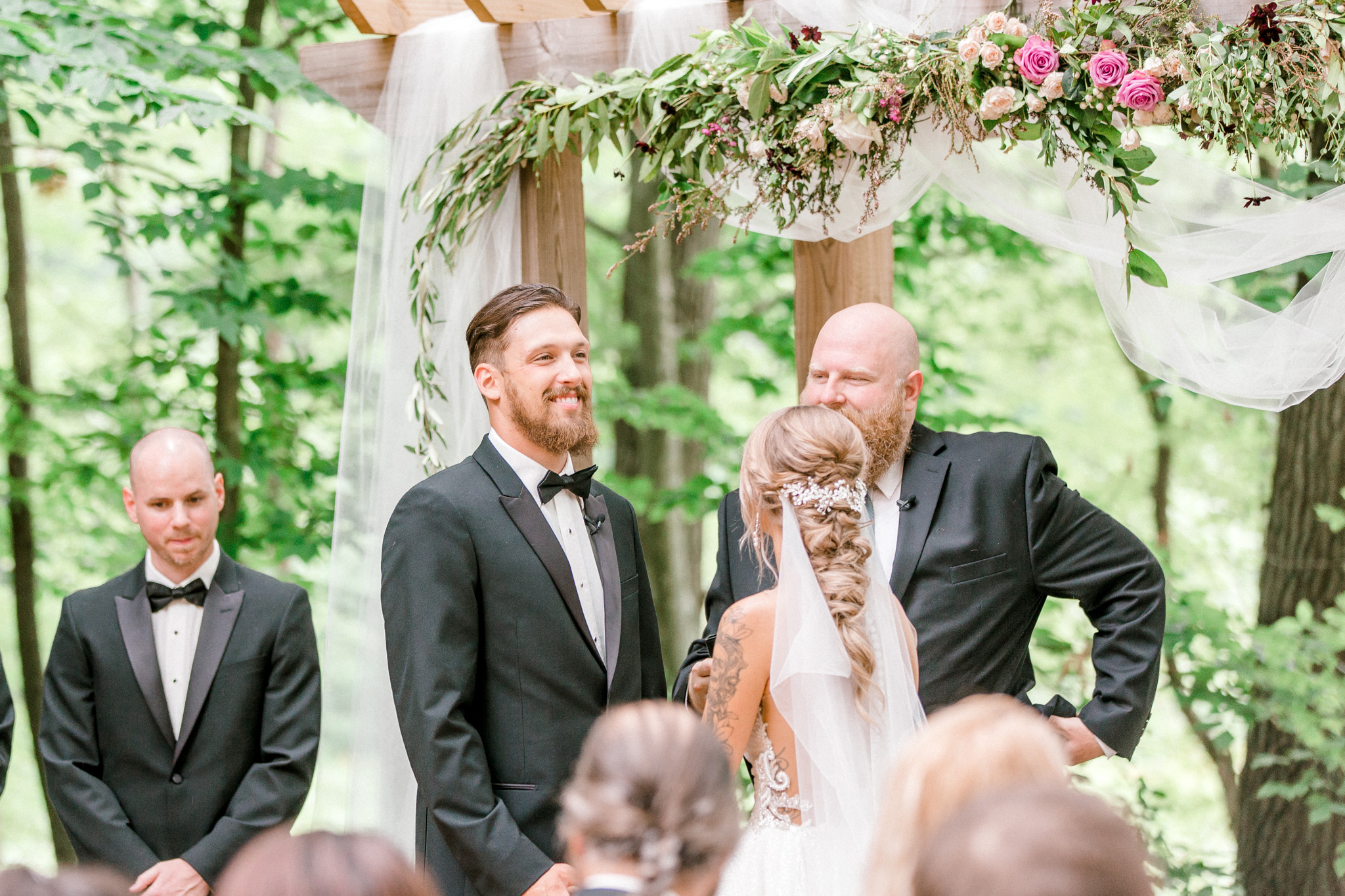 Fairytale Wedding In the Woods | Beauty and the Beast themed Wedding | Barn Wedding Reception | Low Back Wedding Dress | Light & Airy Wedding Photography | West Michigan Wedding Photographer