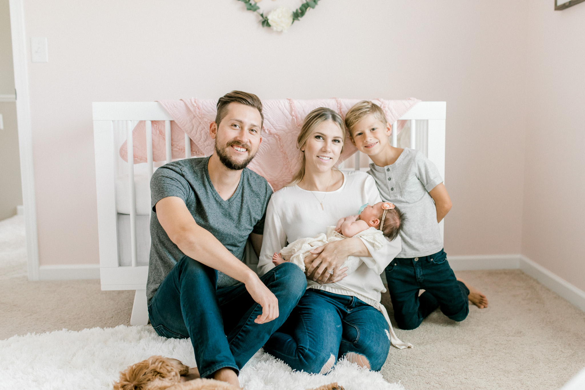 Blush Pink Baby Girl Nursery | Light & Airy Nursery | White, Pink, and Gold Nursery | In-Home Newborn Lifestyle Session | Laurenda Marie Photography