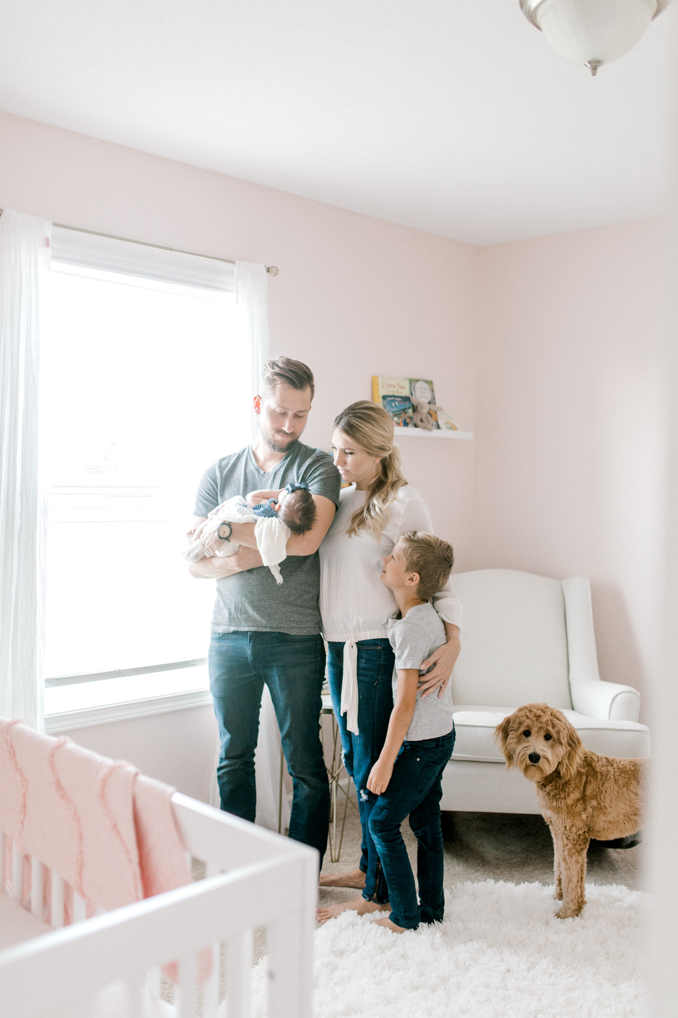 Blush Pink Baby Girl Nursery | Light & Airy Nursery | White, Pink, and Gold Nursery | In-Home Newborn Lifestyle Session | Laurenda Marie Photography