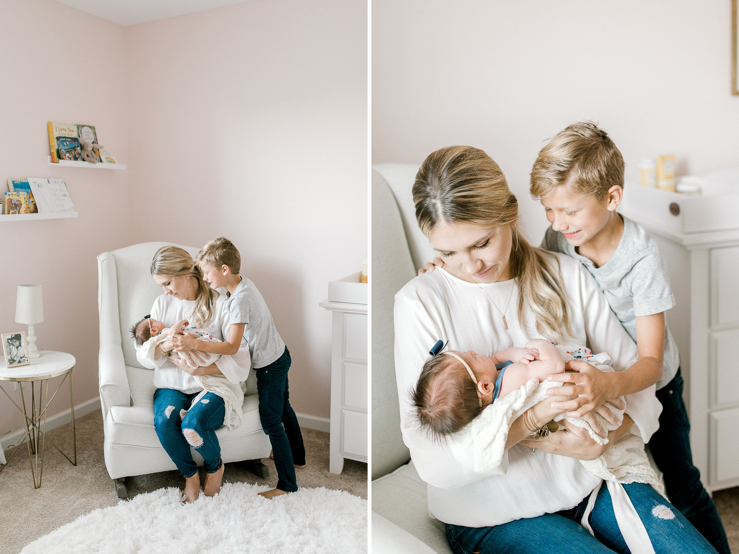 Blush Pink Baby Girl Nursery | Light & Airy Nursery | White, Pink, and Gold Nursery | In-Home Newborn Lifestyle Session | Laurenda Marie Photography