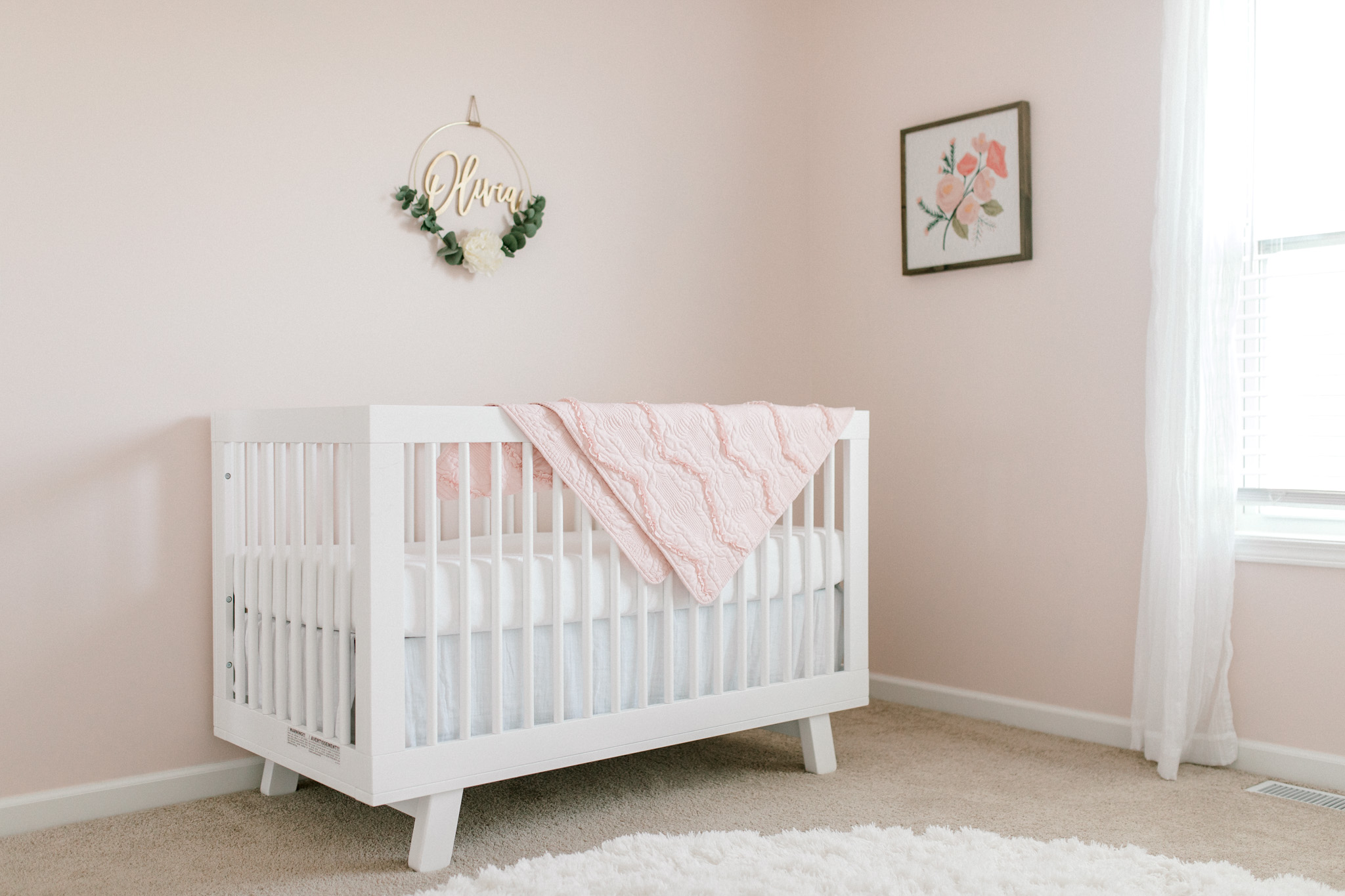 Blush Pink Baby Girl Nursery | Light & Airy Nursery | White, Pink, and Gold Nursery | In-Home Newborn Lifestyle Session | Laurenda Marie Photography