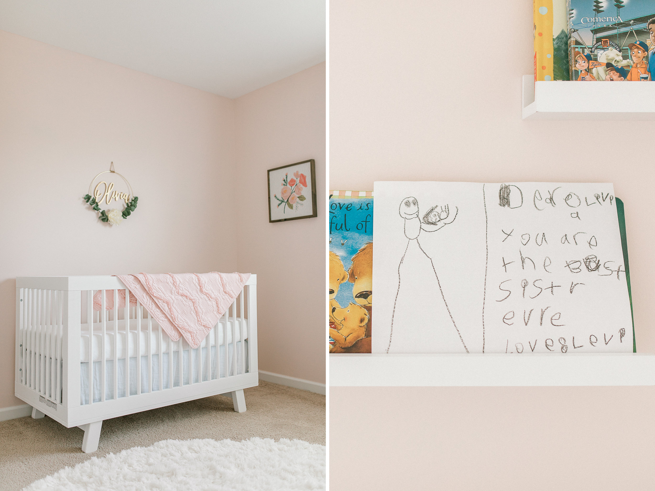 Blush Pink Baby Girl Nursery | Light & Airy Nursery | White, Pink, and Gold Nursery | In-Home Newborn Lifestyle Session | Laurenda Marie Photography