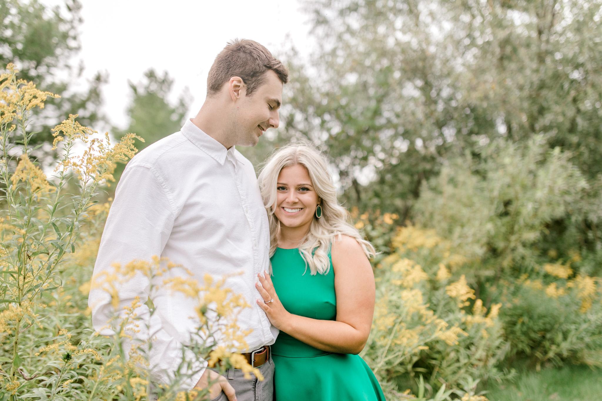 Summer engagement session | Wildflowers | Field engagement session | Floral Engagement Dress | West Michigan Wedding Photography