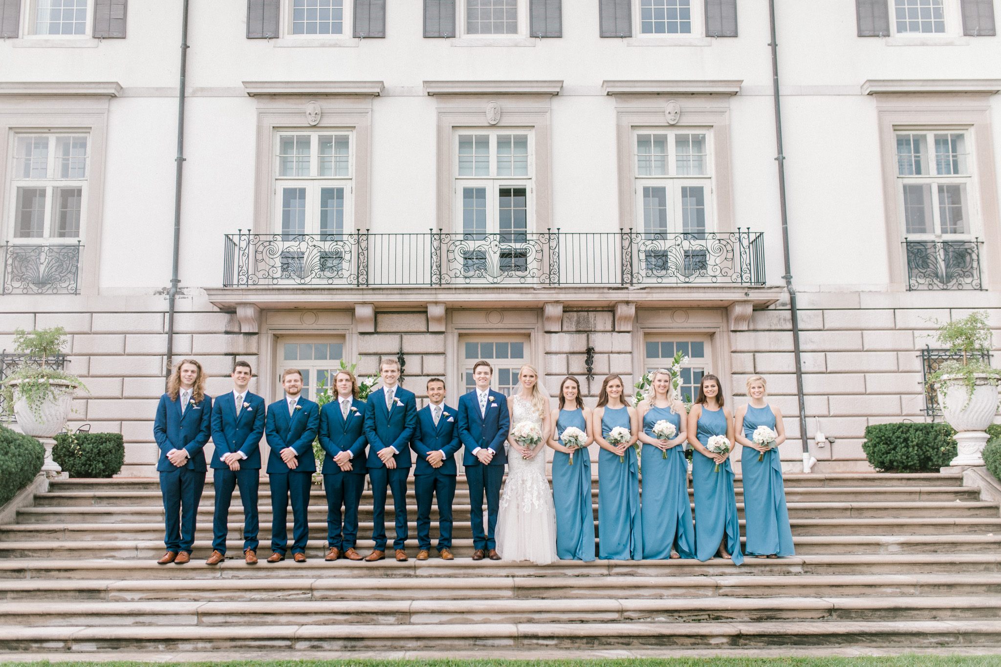 Elegant, Trendy Wedding in Detroit Michigan | Lace Wedding Gown and Royale Blue Tux | Floral Tie | Light & Airy Michigan Wedding Photographer