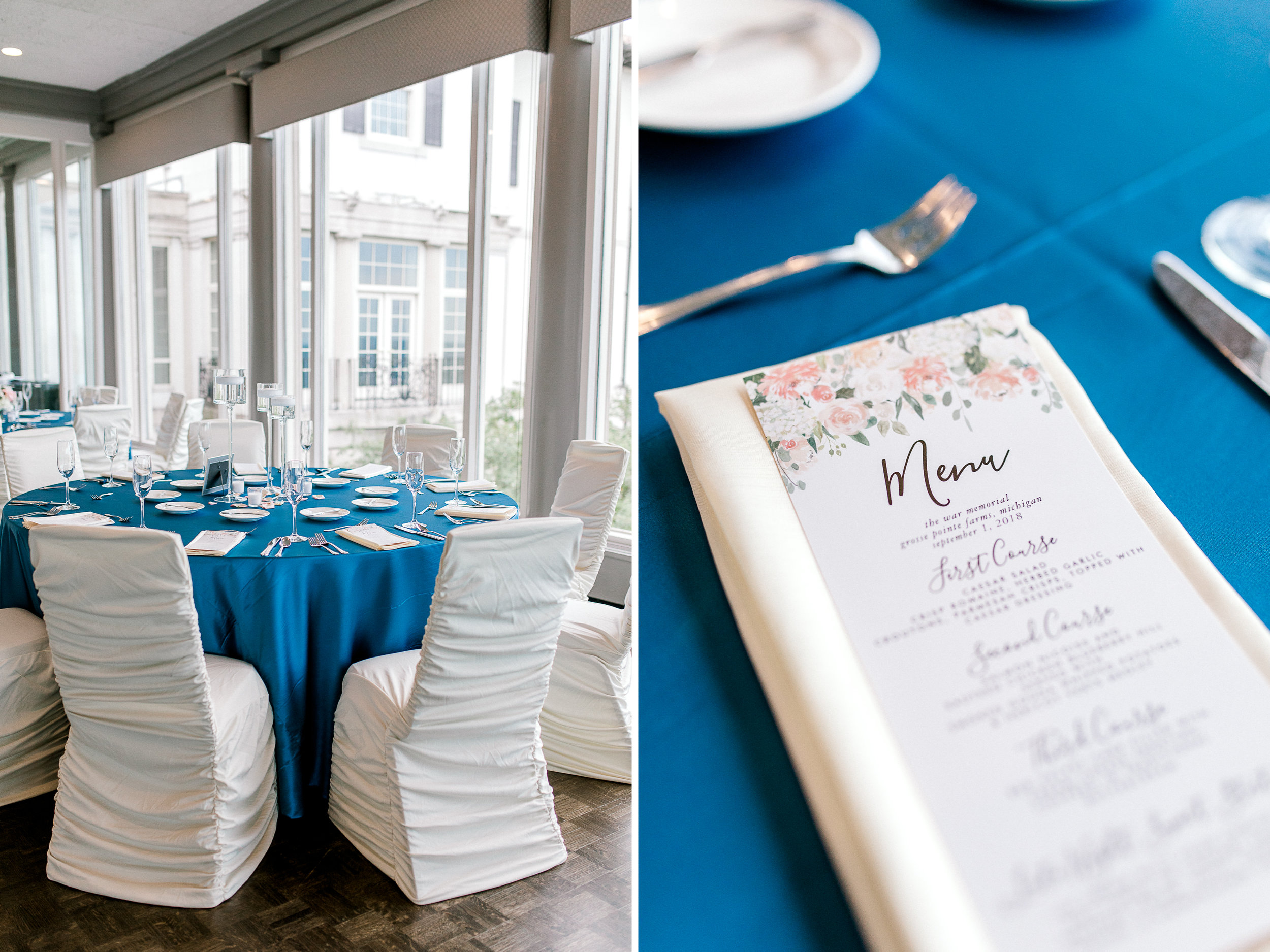 Elegant, Trendy Wedding in Detroit Michigan | Lace Wedding Gown and Royale Blue Tux | Floral Tie | Light & Airy Michigan Wedding Photographer