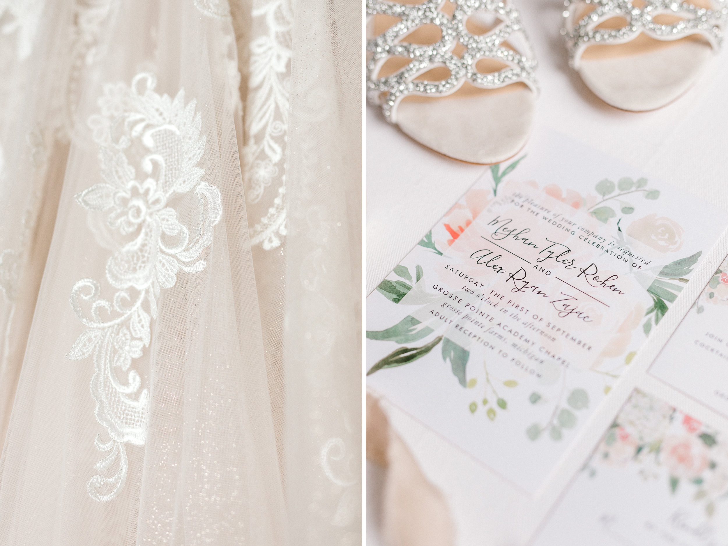 Elegant, Trendy Wedding in Detroit Michigan | Lace Wedding Gown and Royale Blue Tux | Floral Tie | Light & Airy Michigan Wedding Photographer