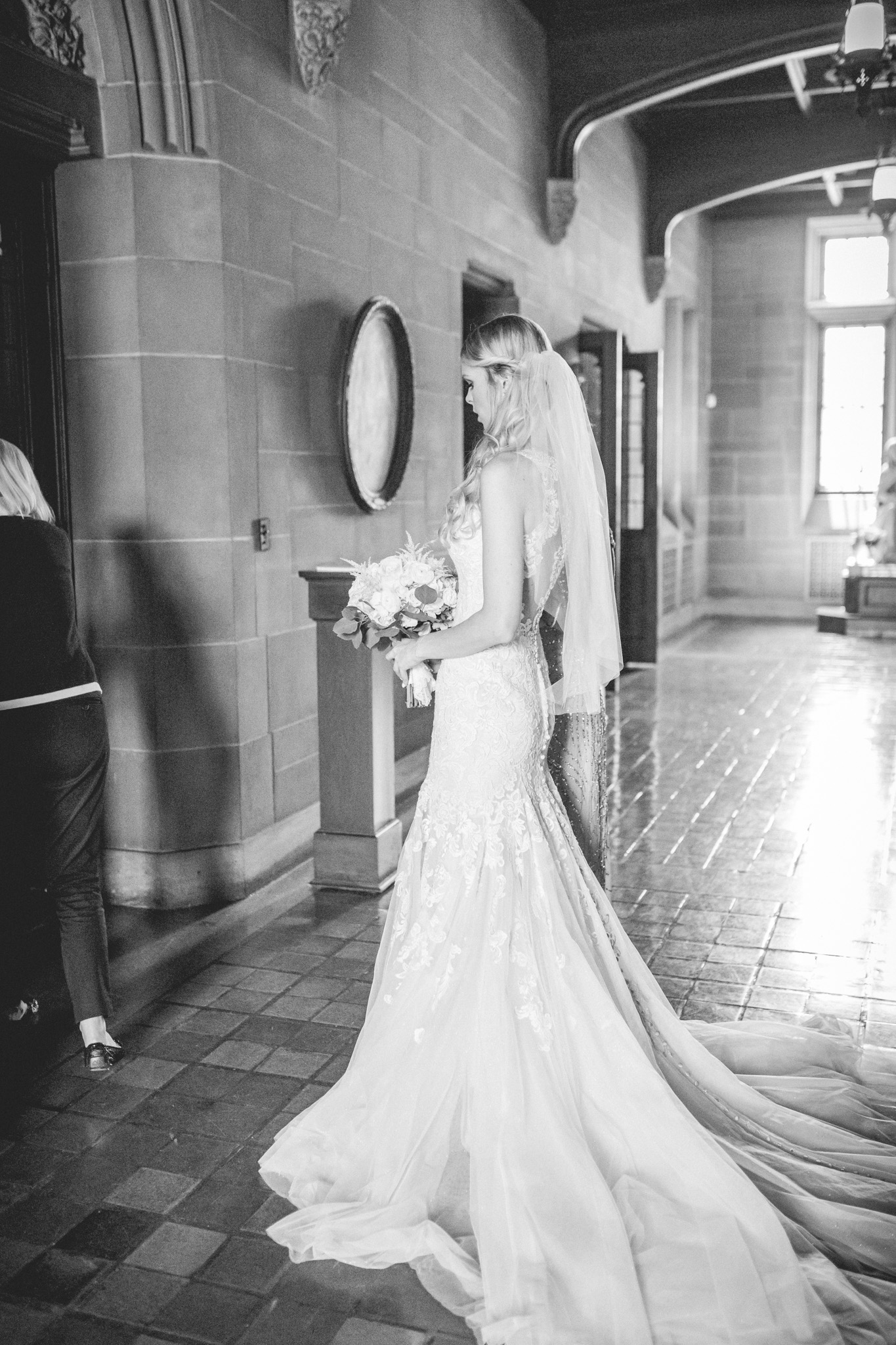 Elegant, Trendy Wedding in Detroit Michigan | Lace Wedding Gown and Royale Blue Tux | Floral Tie | Light & Airy Michigan Wedding Photographer