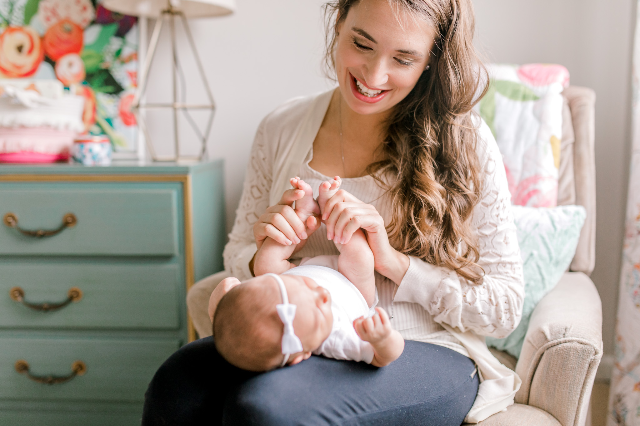 Baby girl in-home lifestyle newborn session | Whimsical colorful nursery | West Michigan Lifestyle Photography