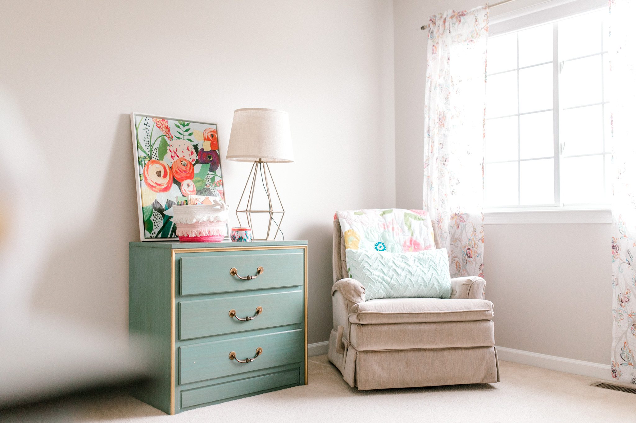 Baby girl in-home lifestyle newborn session | Whimsical colorful nursery | West Michigan Lifestyle Photography