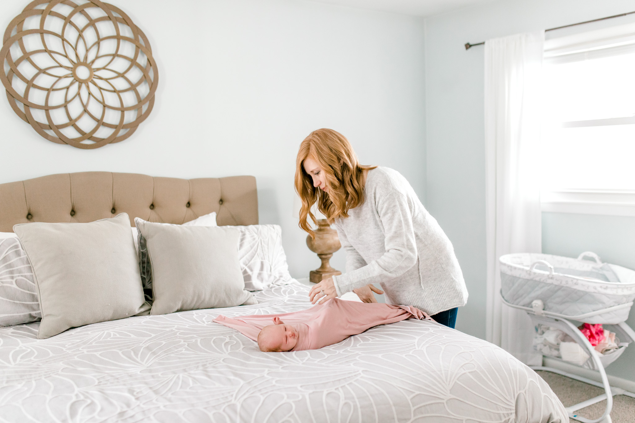 In-Home Lifestyle Session | Newborn Lifestyle Session | Baby Girl Nursery | Nursery Design | Floral Swaddle Wrap | Laurenda Marie Photography