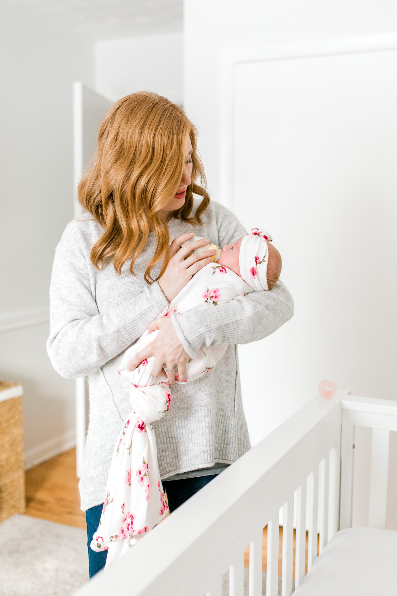 In-Home Lifestyle Session | Newborn Lifestyle Session | Baby Girl Nursery | Nursery Design | Floral Swaddle Wrap | Laurenda Marie Photography