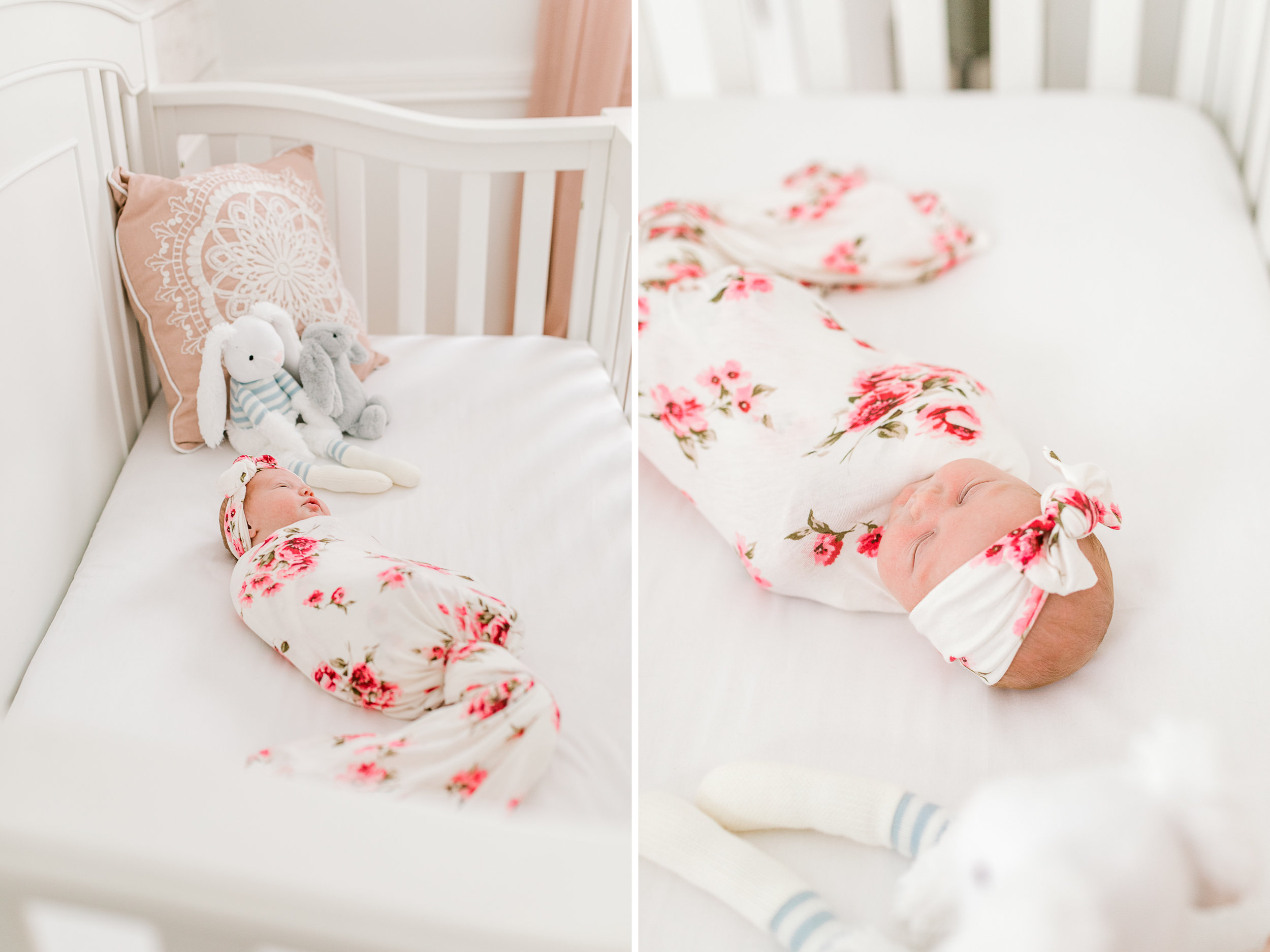 In-Home Lifestyle Session | Newborn Lifestyle Session | Baby Girl Nursery | Nursery Design | Floral Swaddle Wrap | Laurenda Marie Photography