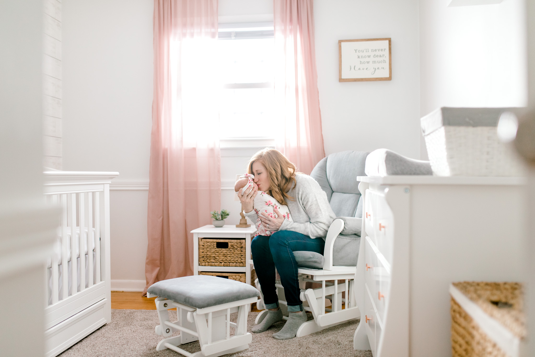 In-Home Lifestyle Session | Newborn Lifestyle Session | Baby Girl Nursery | Nursery Design | Floral Swaddle Wrap | Laurenda Marie Photography