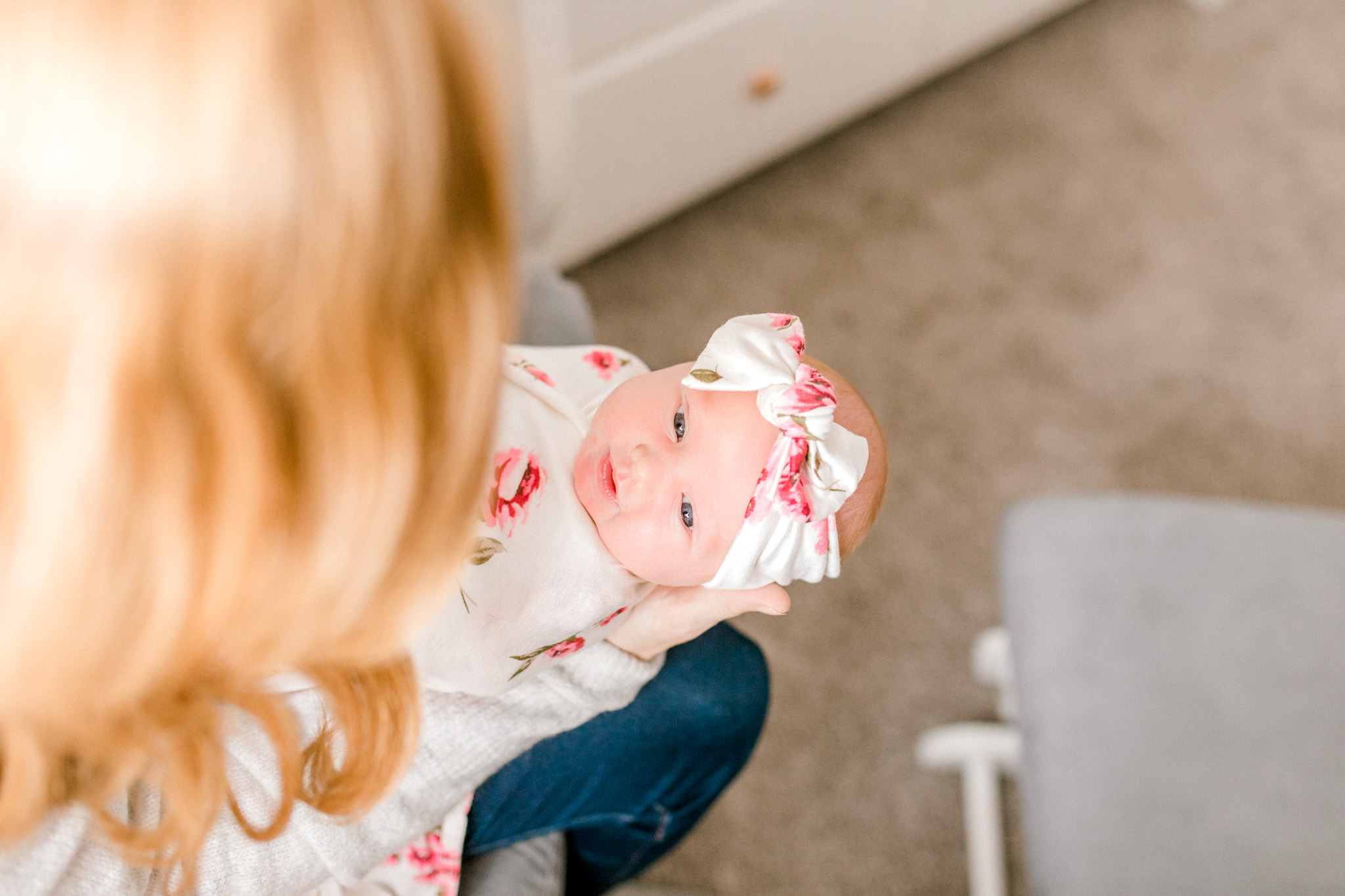 In-Home Lifestyle Session | Newborn Lifestyle Session | Baby Girl Nursery | Nursery Design | Floral Swaddle Wrap | Laurenda Marie Photography