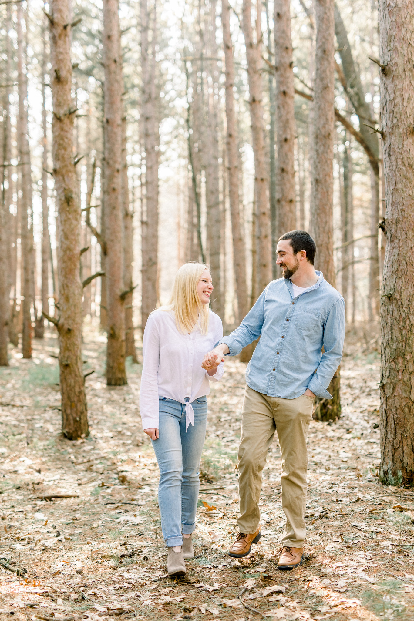 Light Filled Woodland Engagement Session | Light and Airy Photography | Film Inspired |  West Michigan Wedding Photographer