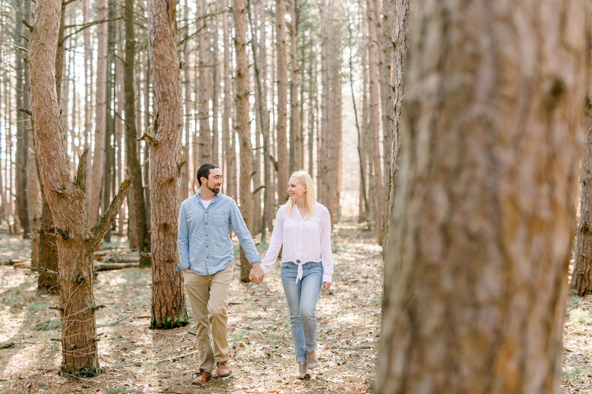 Light Filled Woodland Engagement Session | Light and Airy Photography | Film Inspired | West Michigan Wedding Photographer
