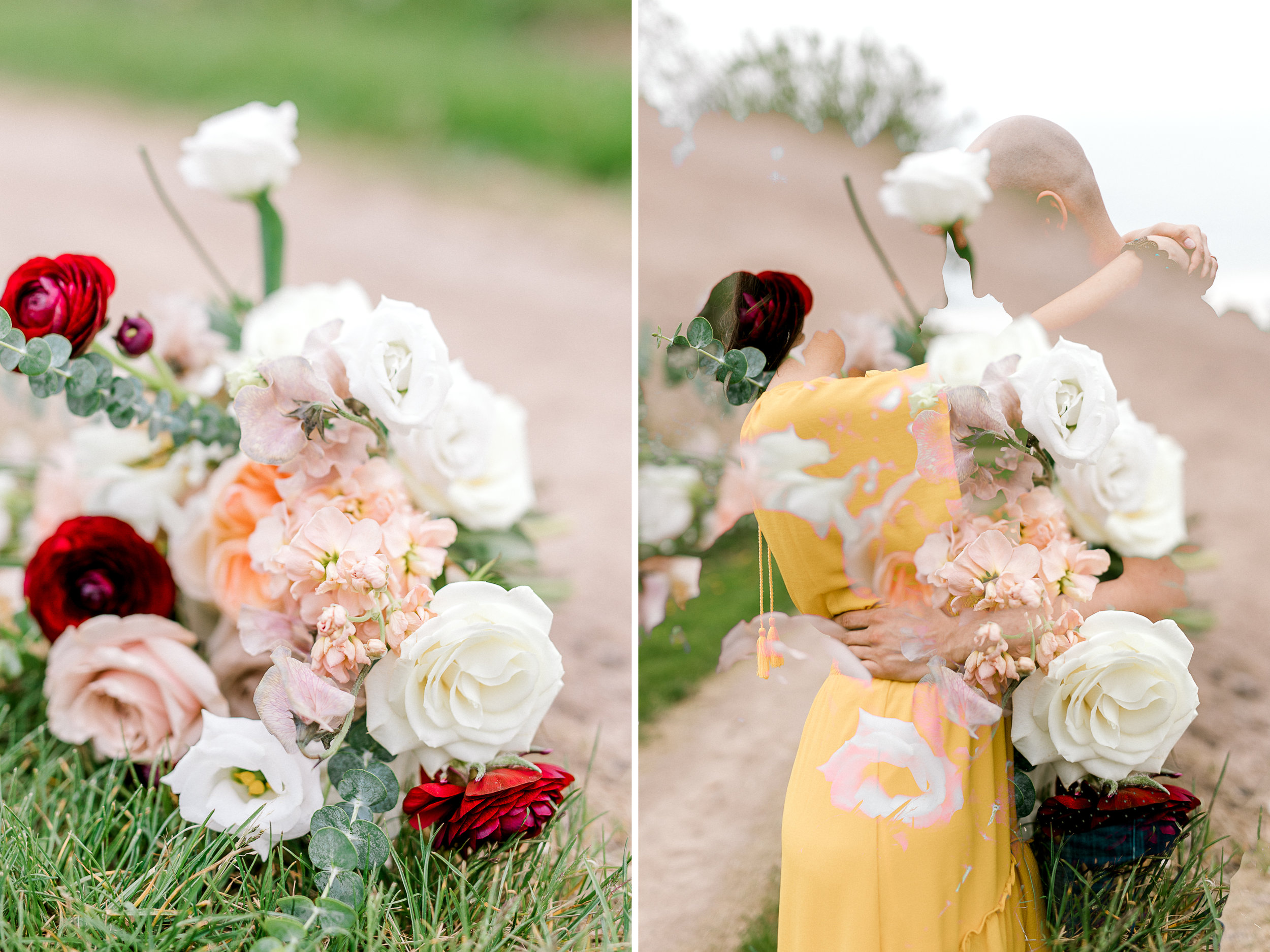 Spring Apple Blossom Engagement Session at the Orchard | Engagement Bouquet | Mustard Yellow Dress | What to Wear to Your Engagement Session | Grand Rapids Wedding Photographer