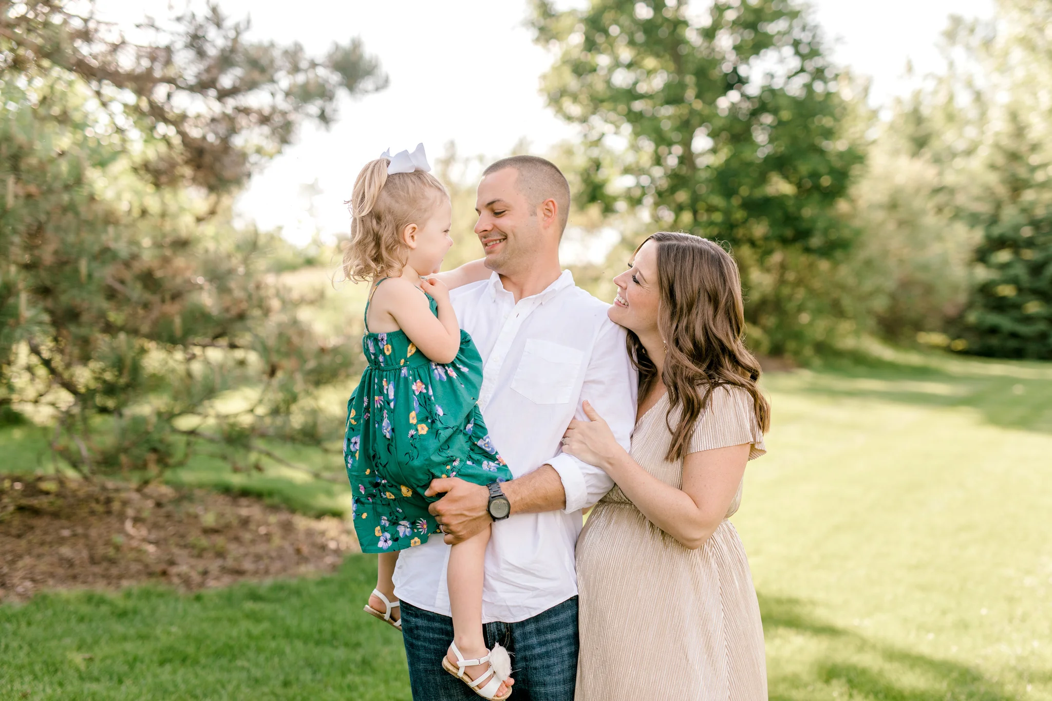 Beautiful Outdoor Summer Maternity Session at Golden Hour | Maternity Wardrobe | Maternity Session with Toddler | West Michigan Maternity Photographer
