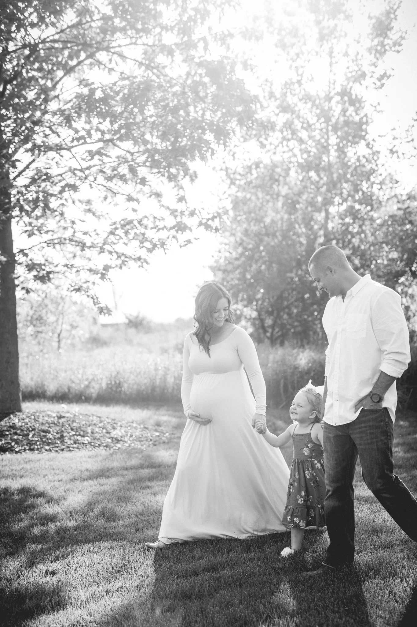 Beautiful Outdoor Summer Maternity Session at Golden Hour | Maternity Wardrobe | Maternity Session with Toddler | West Michigan Maternity Photographer