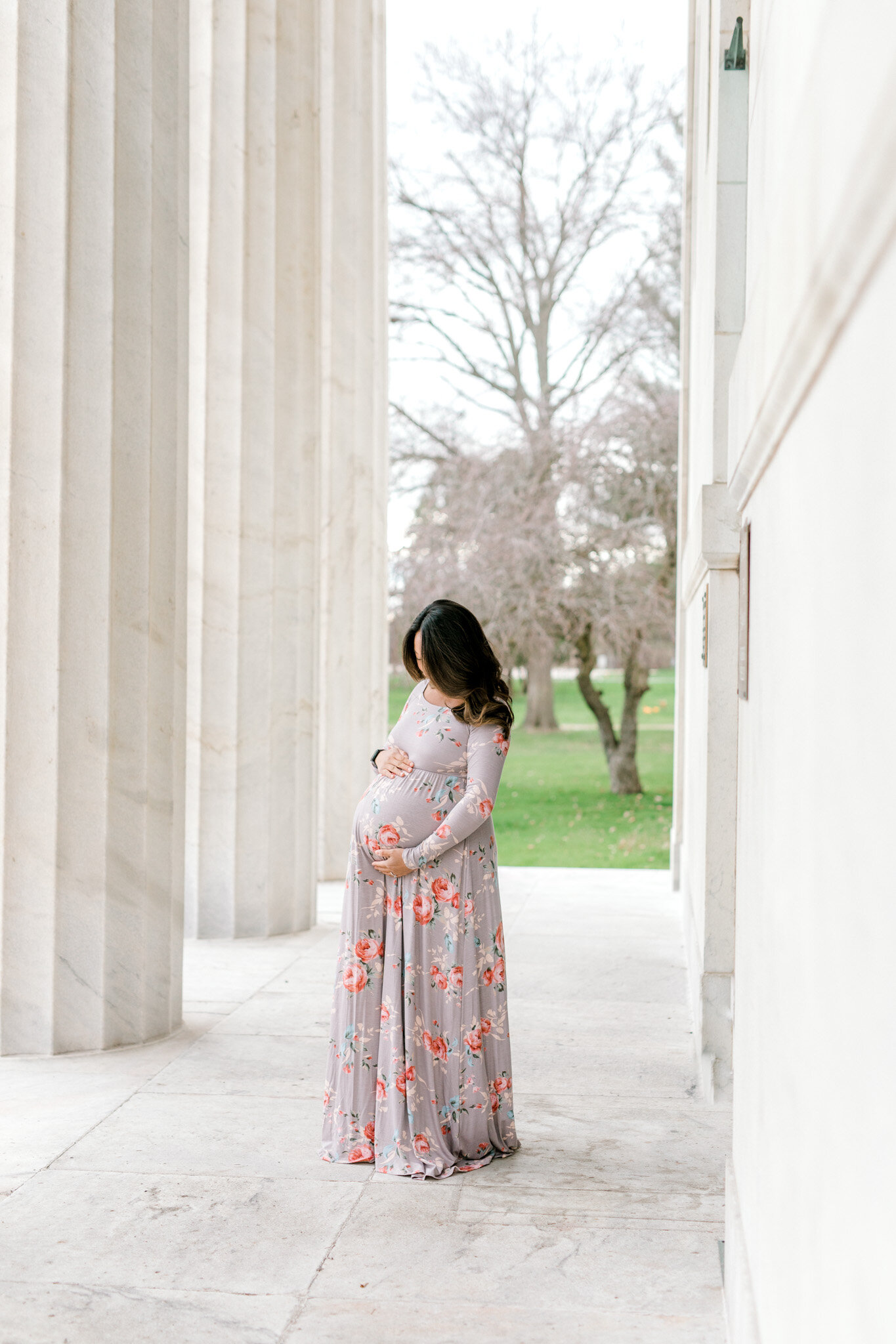 Spring Maternity Session | Light &amp; Airy Maternity Session Outdoor | Marble Pillars | West Michigan Maternity Photographer