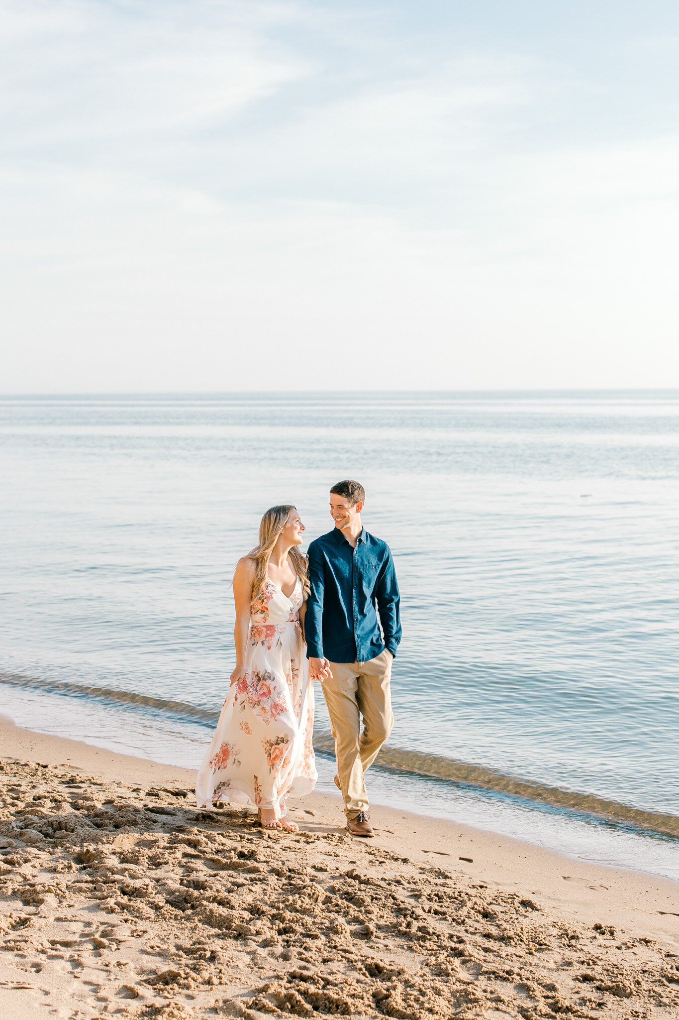 Spring Engagement Session on Lake Michigan | Light &amp; Airy Romantic Michigan Wedding Photographer