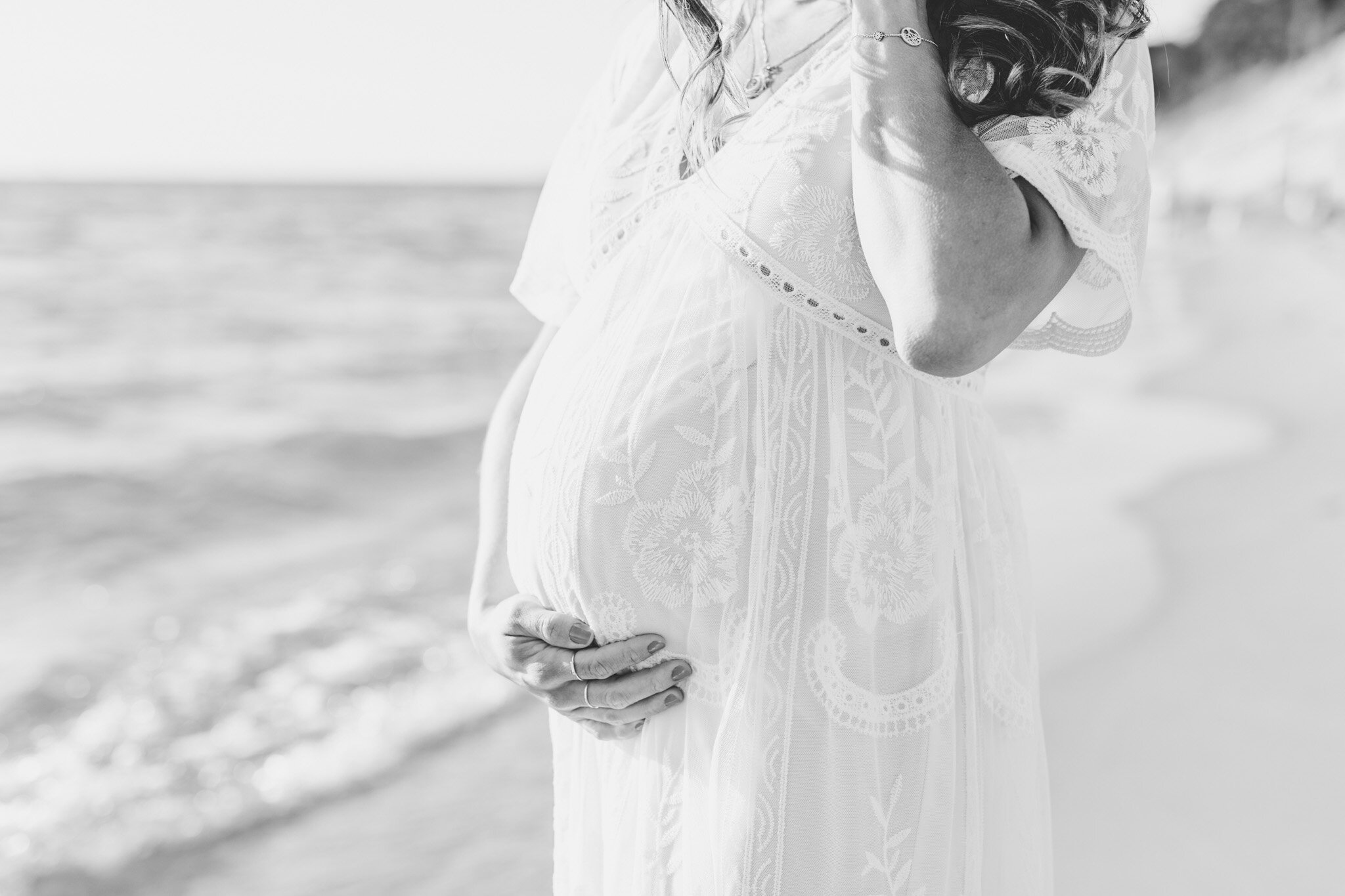 Golden Hour Maternity Session on Lake Michigan | Light &amp; Airy Michigan Lifestyle Photographer