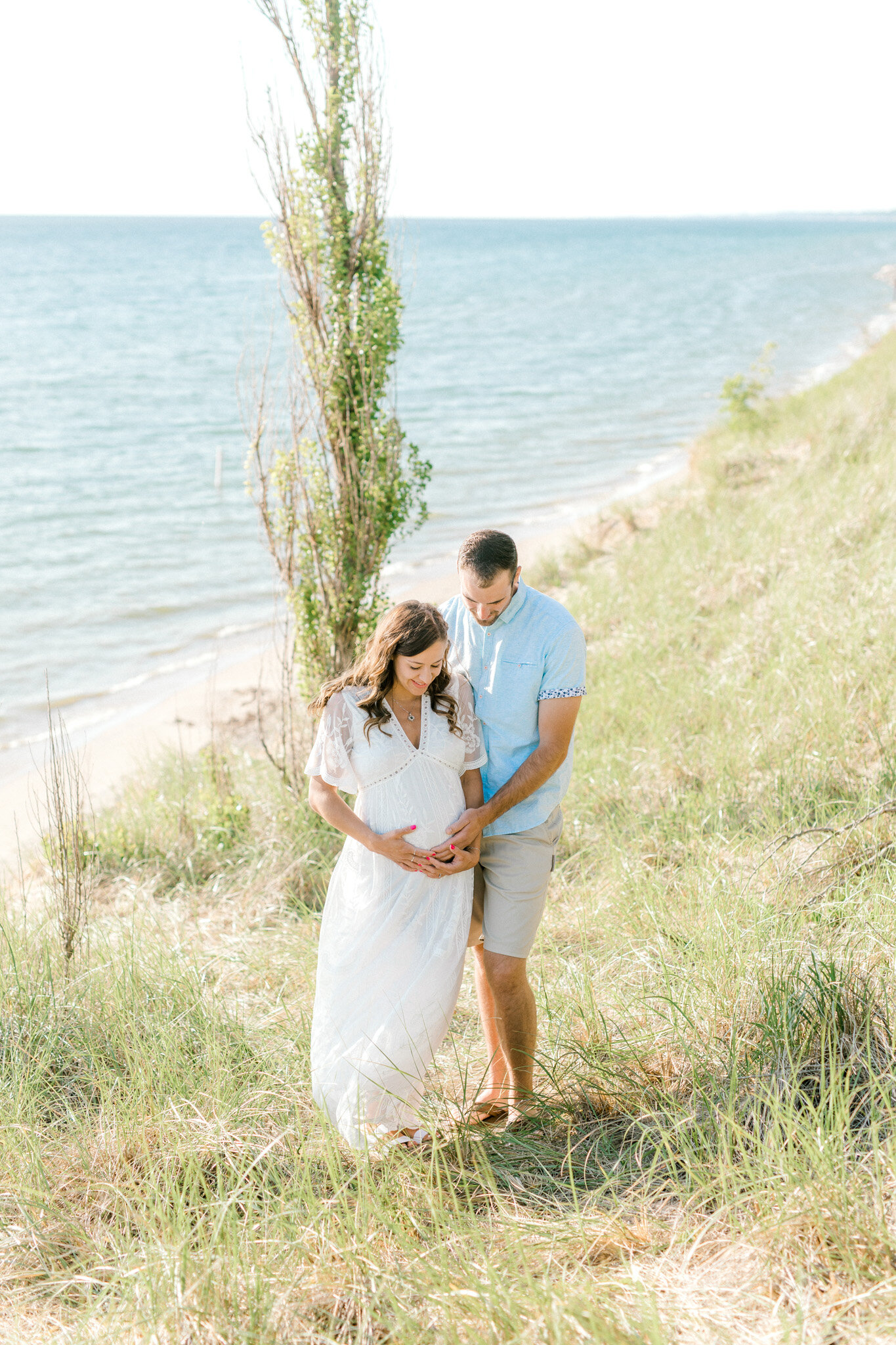 Golden Hour Maternity Session on Lake Michigan | Light &amp; Airy Michigan Lifestyle Photographer