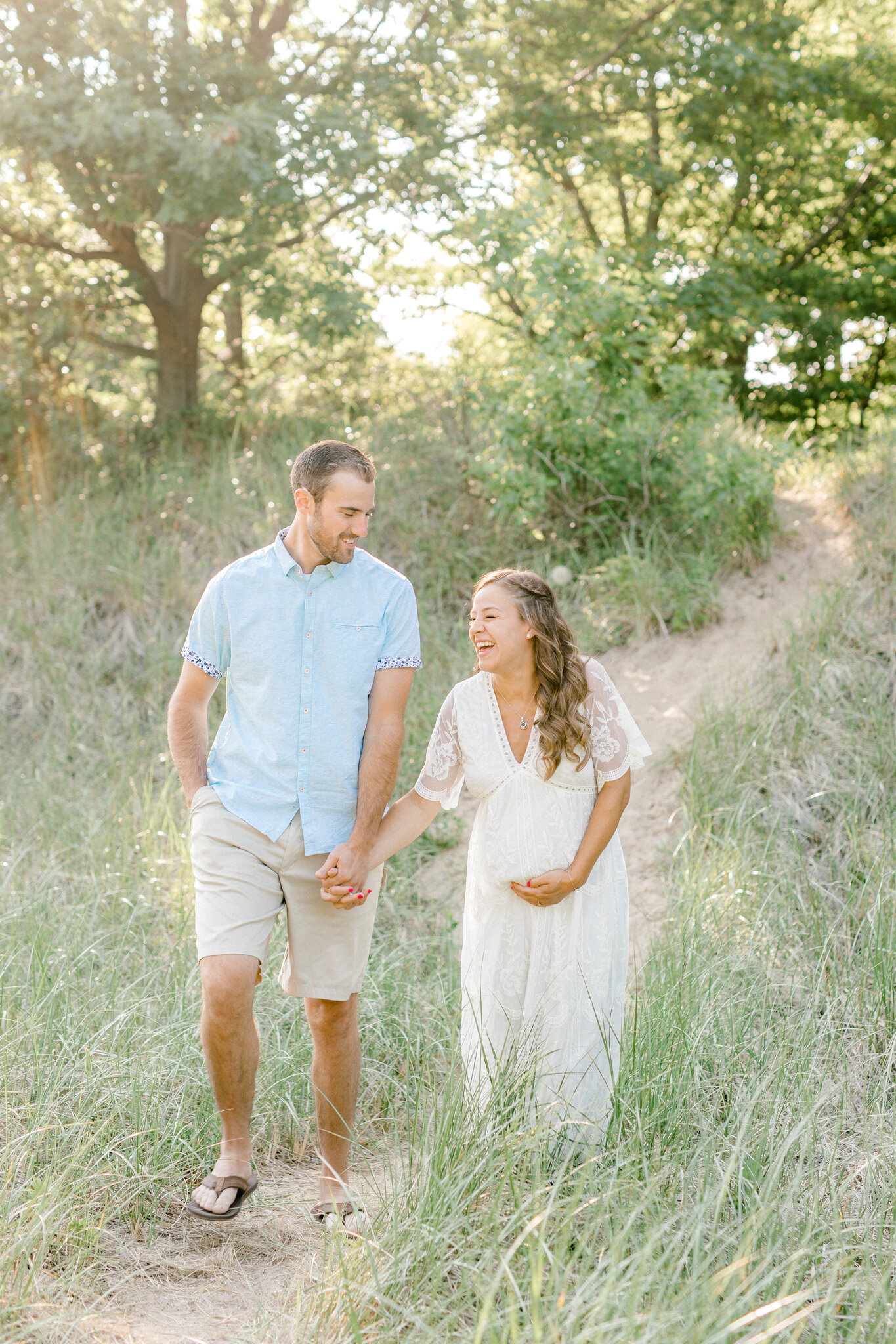 Golden Hour Maternity Session on Lake Michigan | Light &amp; Airy Michigan Lifestyle Photographer