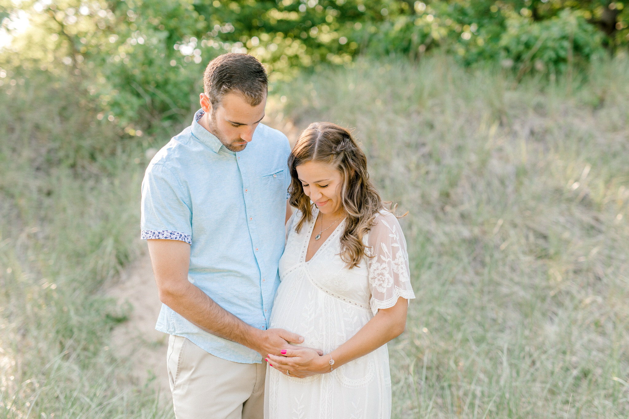 Golden Hour Maternity Session on Lake Michigan | Light &amp; Airy Michigan Lifestyle Photographer