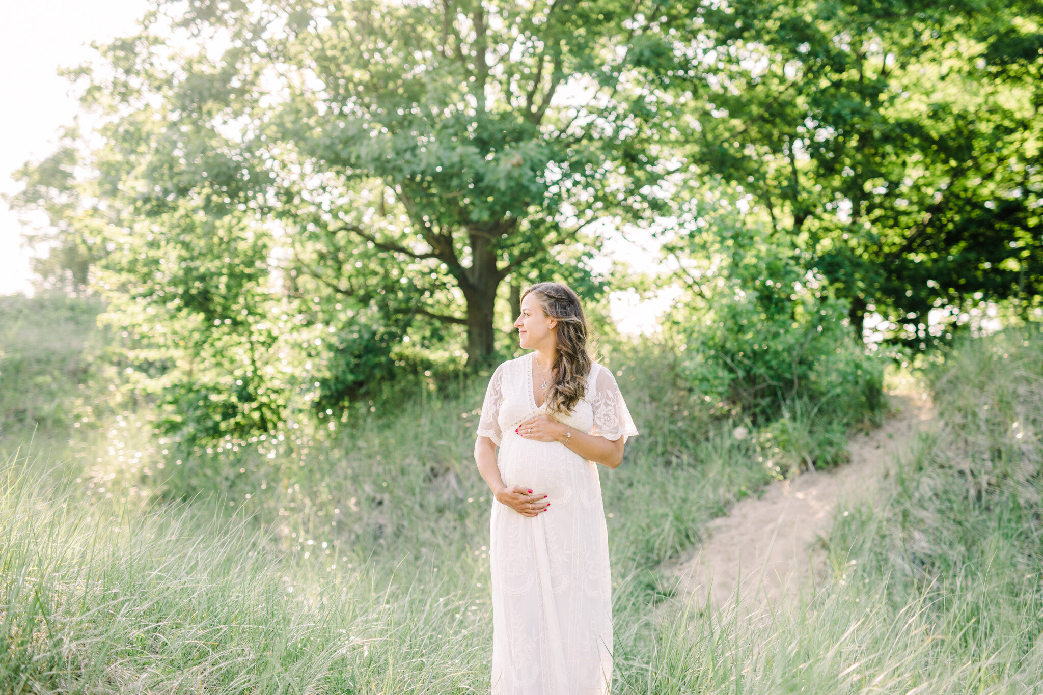 Golden Hour Maternity Session on Lake Michigan | Light &amp; Airy Michigan Lifestyle Photographer