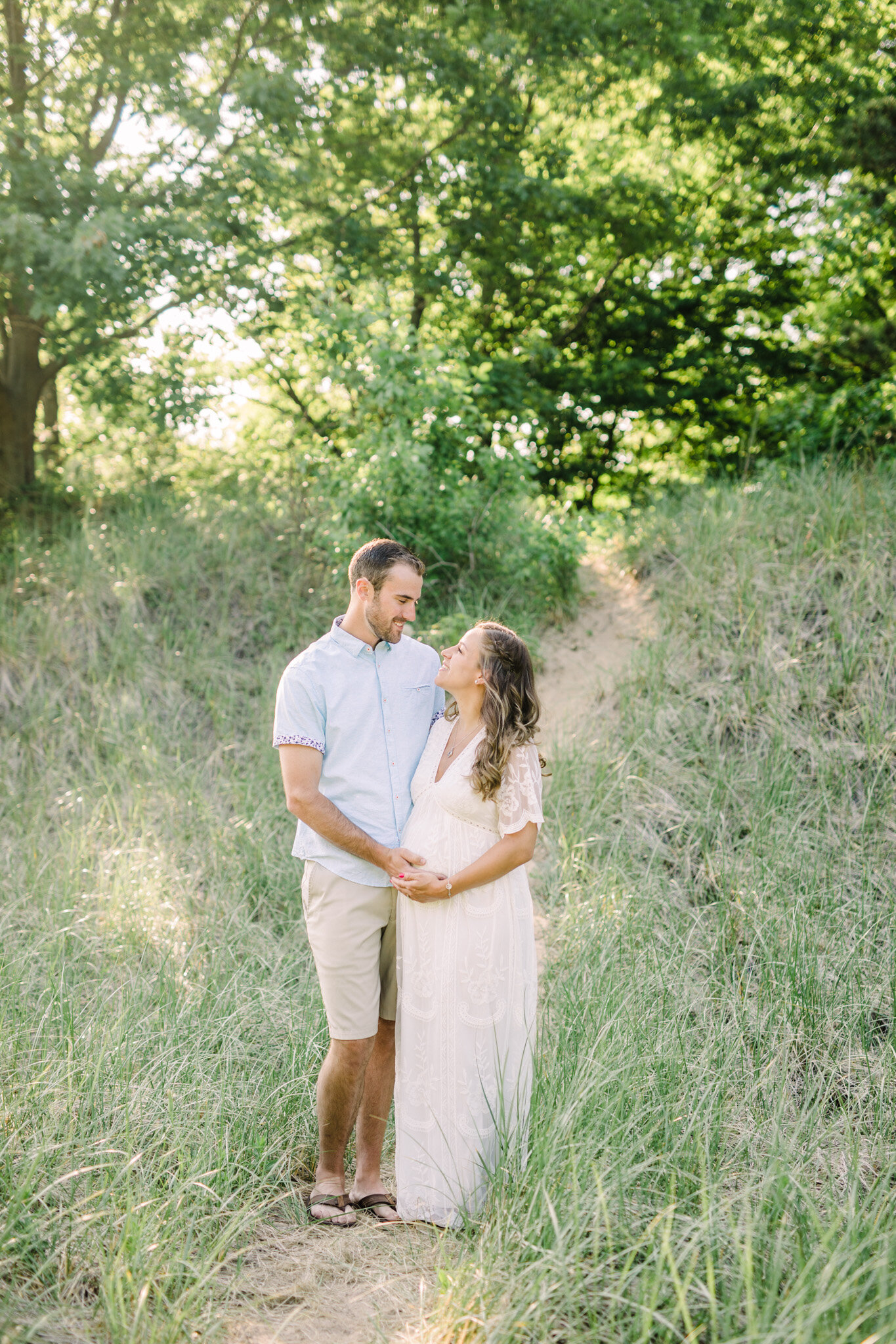 Golden Hour Maternity Session on Lake Michigan | Light &amp; Airy Michigan Lifestyle Photographer