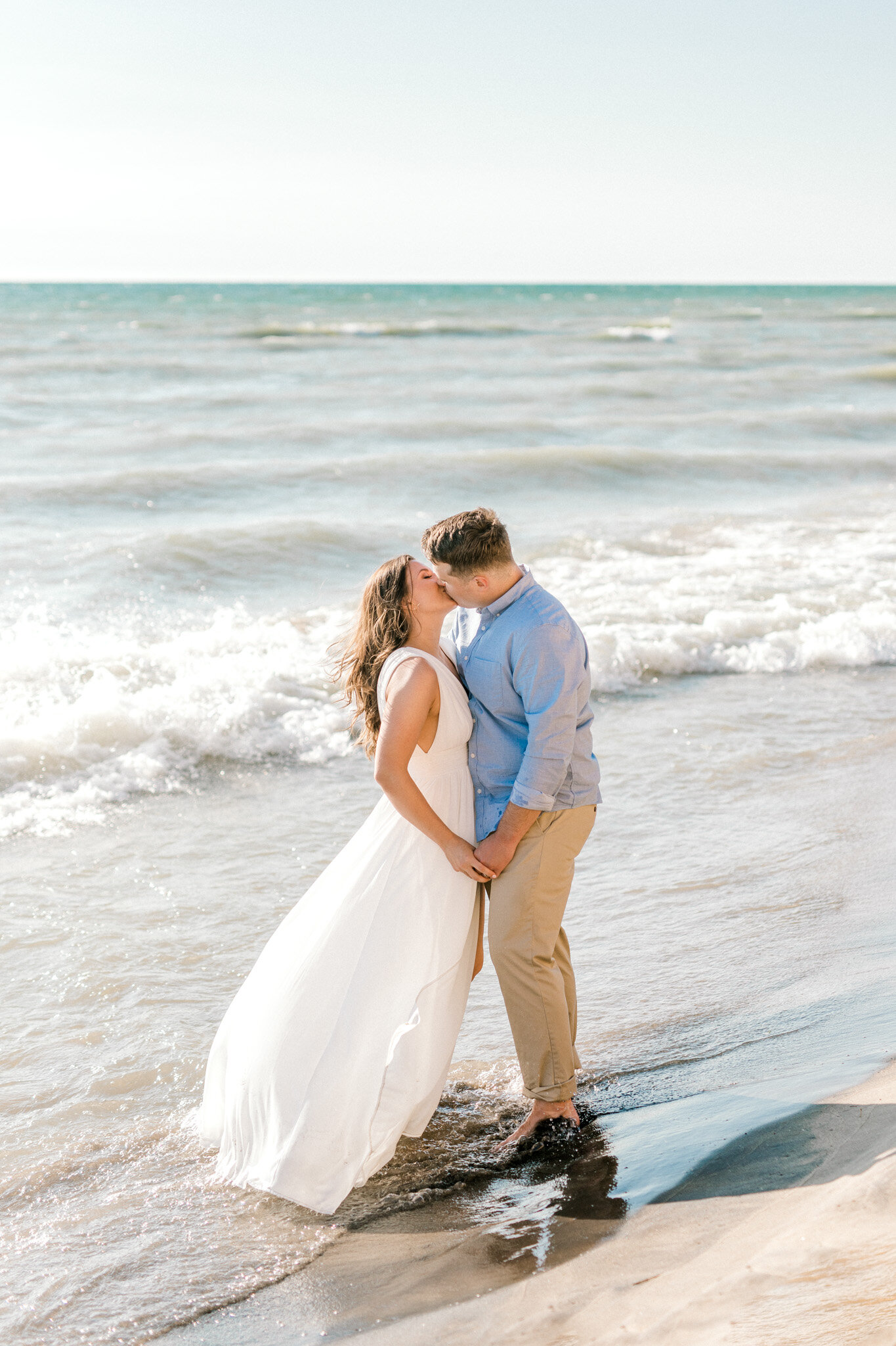 Romantic Engagement Session on Lake Michigan | Light &amp; Airy Photographer | Michigan Wedding Photographer