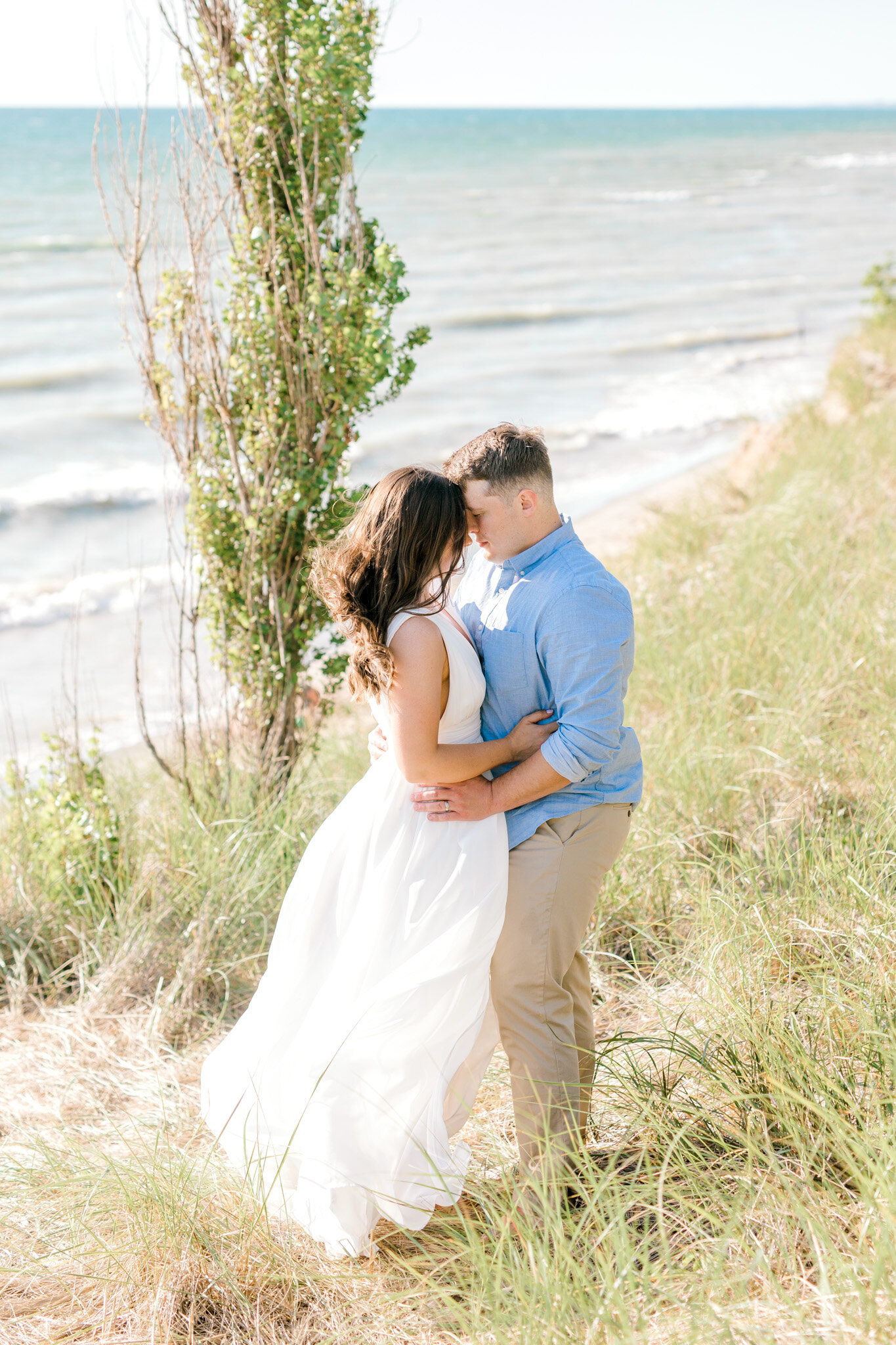 Romantic Engagement Session on Lake Michigan | Light &amp; Airy Photographer | Michigan Wedding Photographer