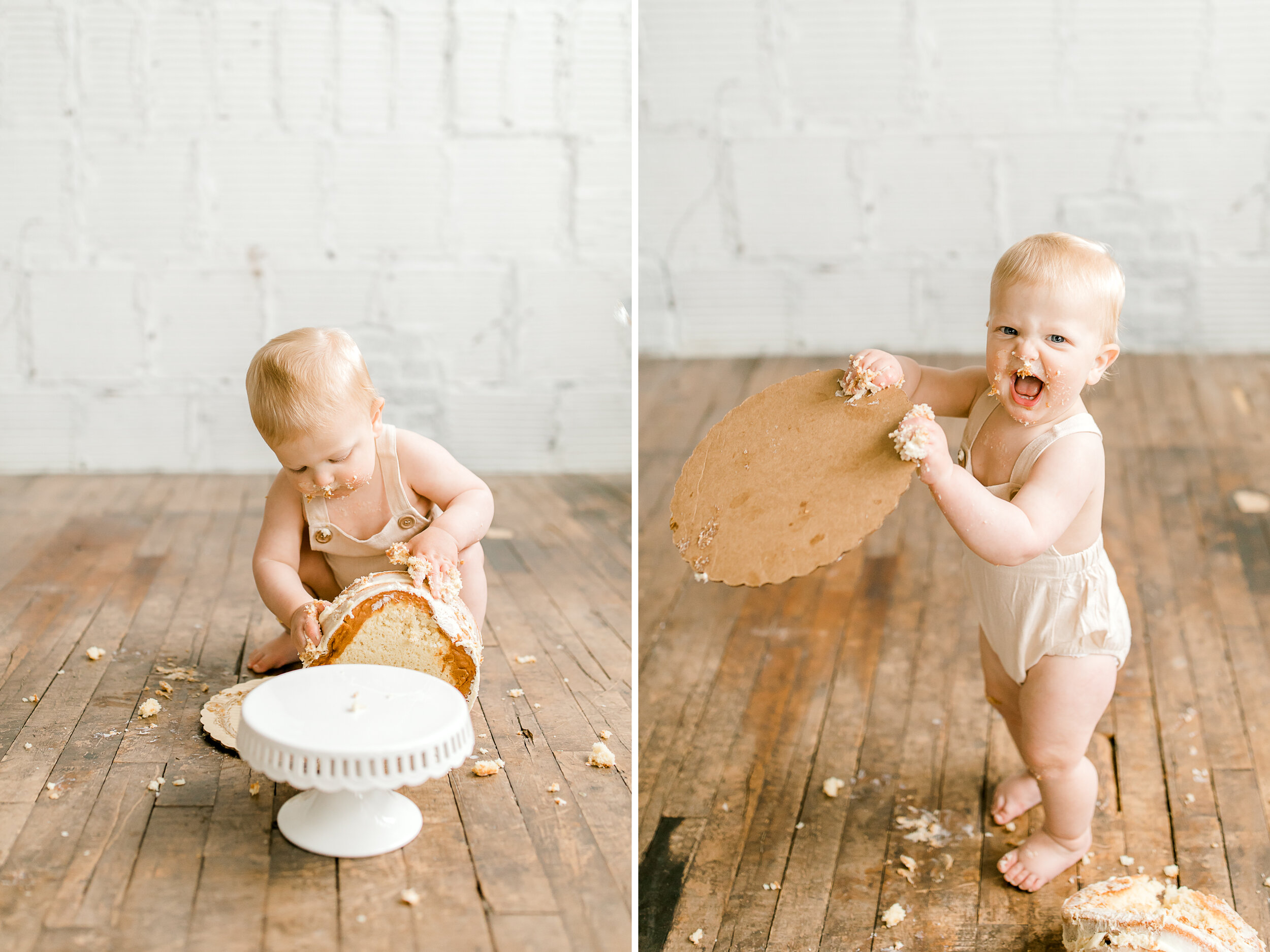 Simple, Neutral Cake Smash | Light &amp; Airy Photography | Baby Boy First Birthday Photos