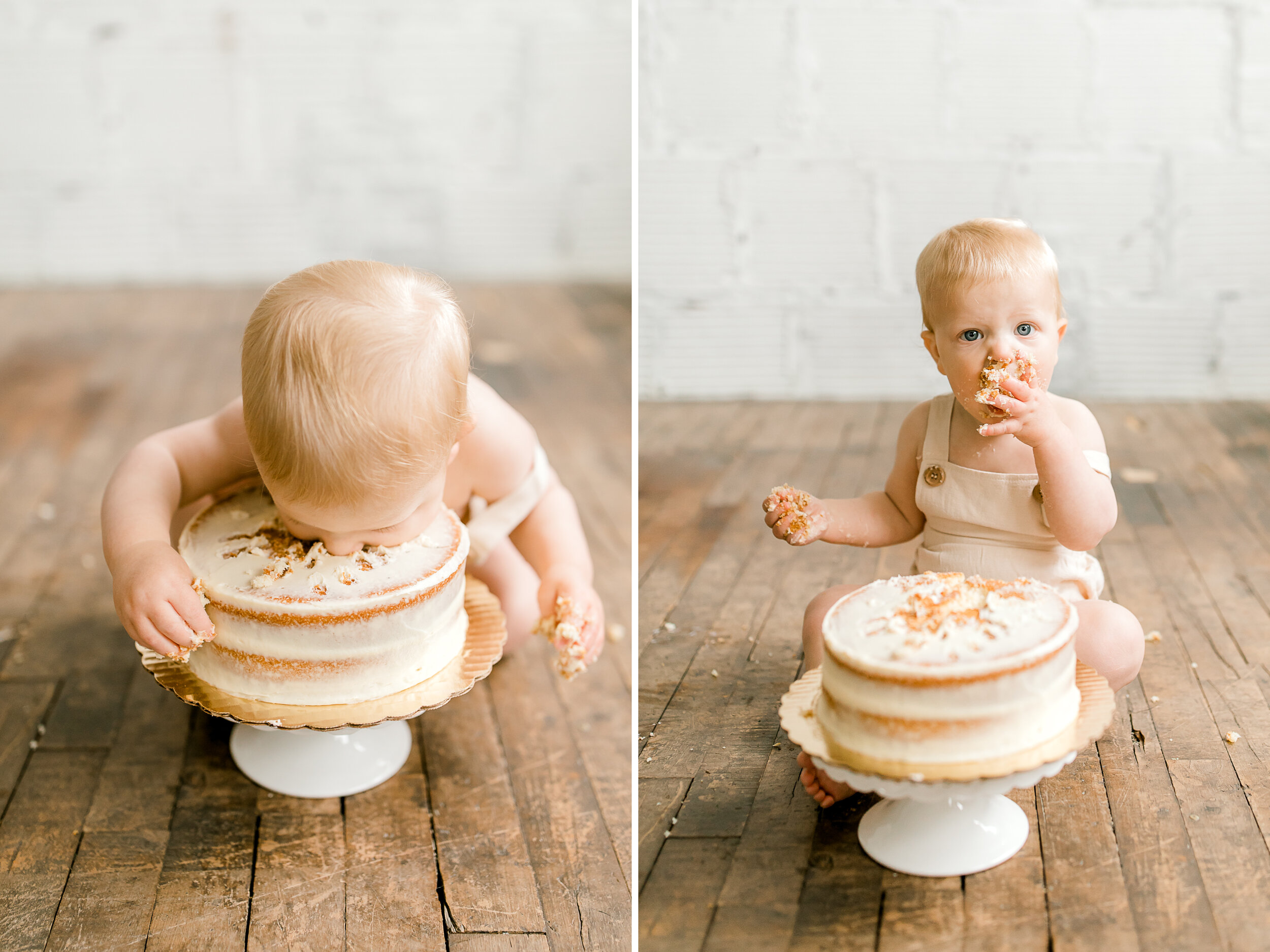 Simple, Neutral Cake Smash | Light &amp; Airy Photography | Baby Boy First Birthday Photos