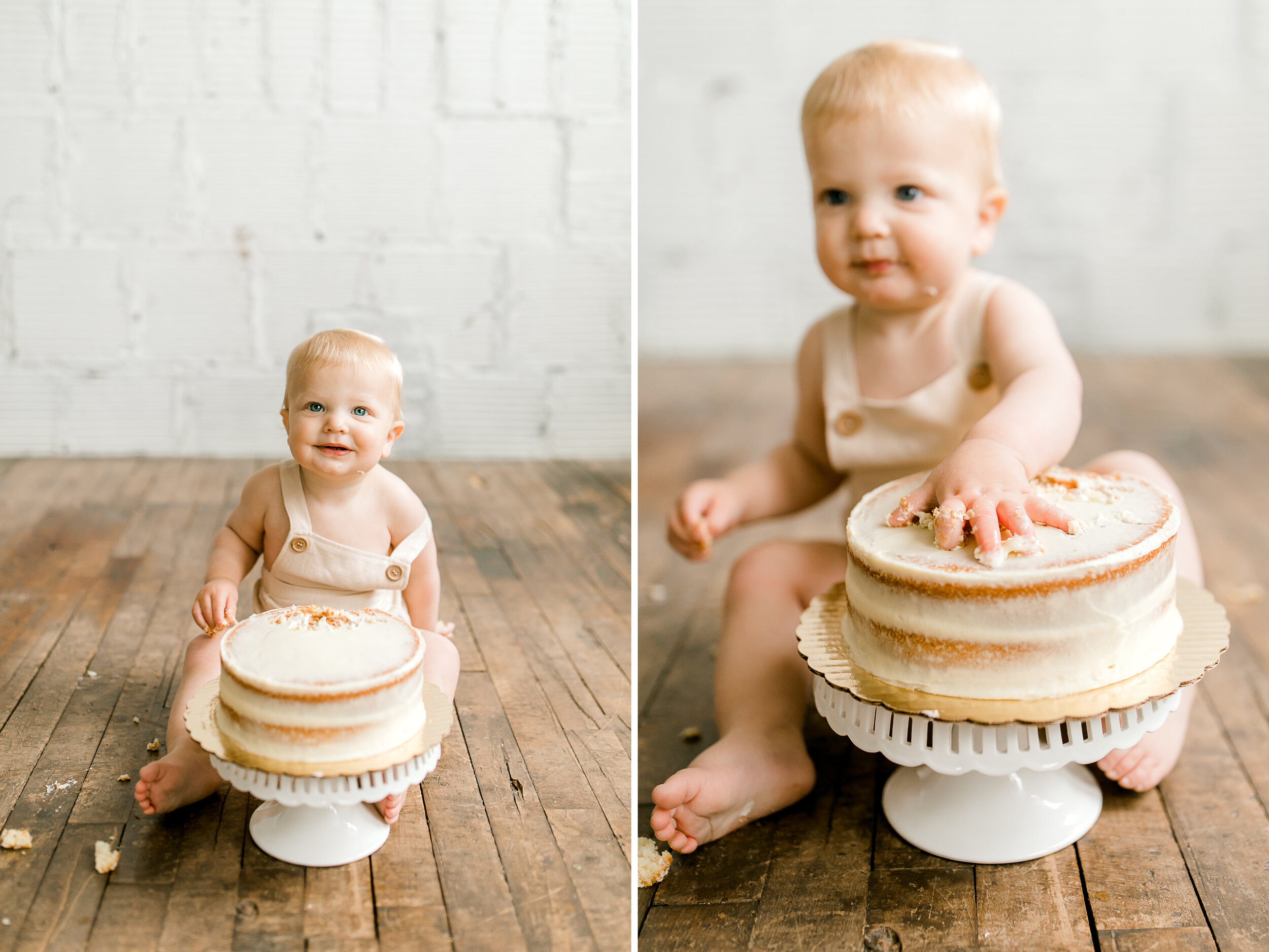 Simple, Neutral Cake Smash | Light &amp; Airy Photography | Baby Boy First Birthday Photos