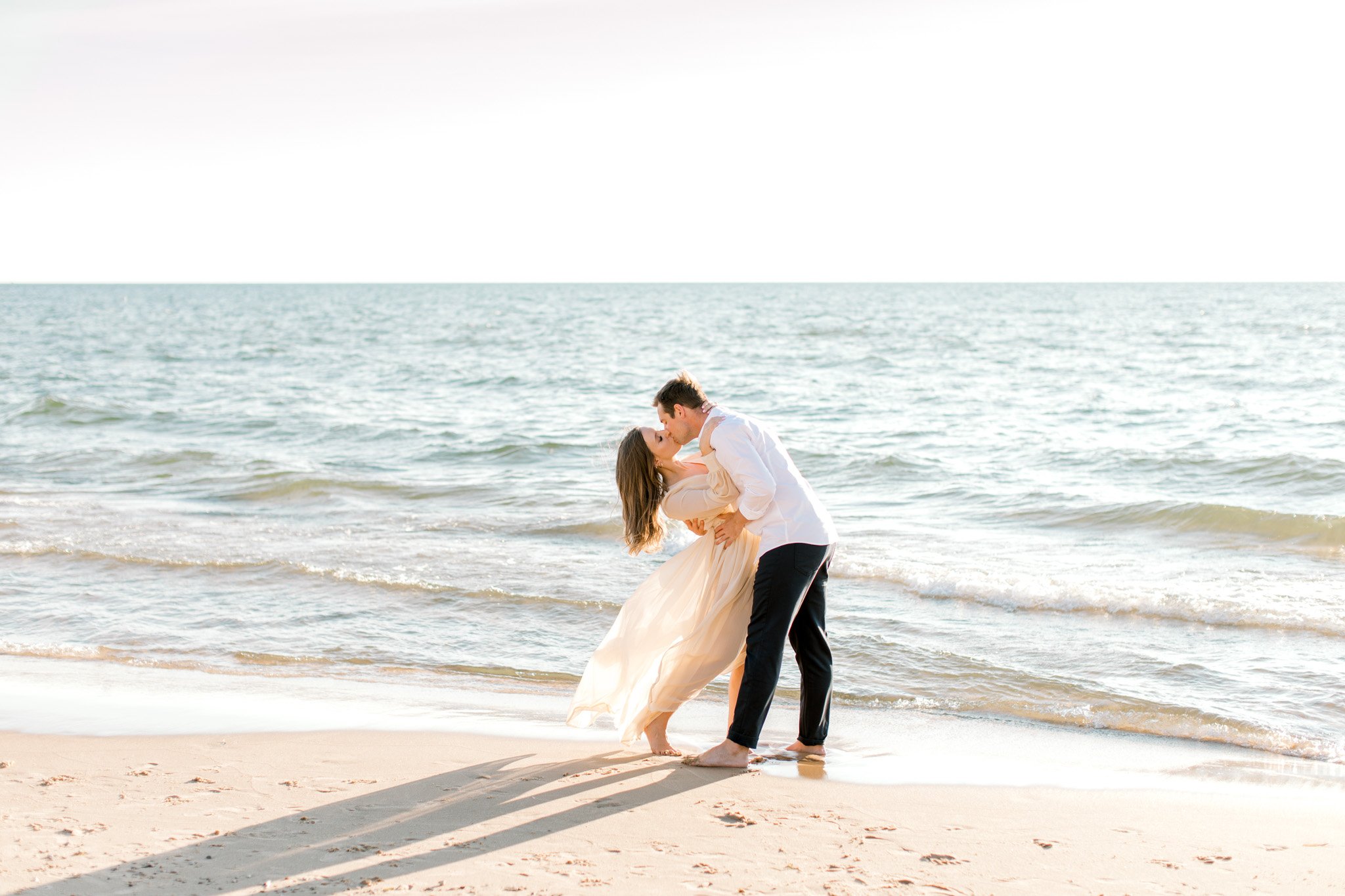 Lake Michigan Beach Engagement Session | Light &amp; Airy Fine Art Wedding Photography