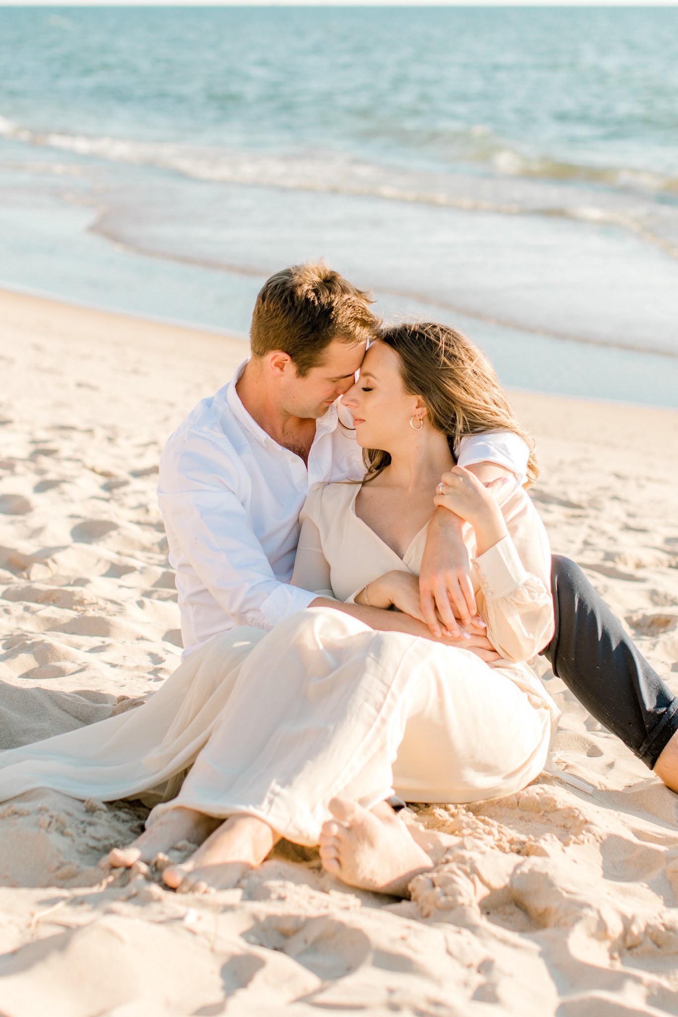 Lake Michigan Beach Engagement Session | Light &amp; Airy Fine Art Wedding Photography