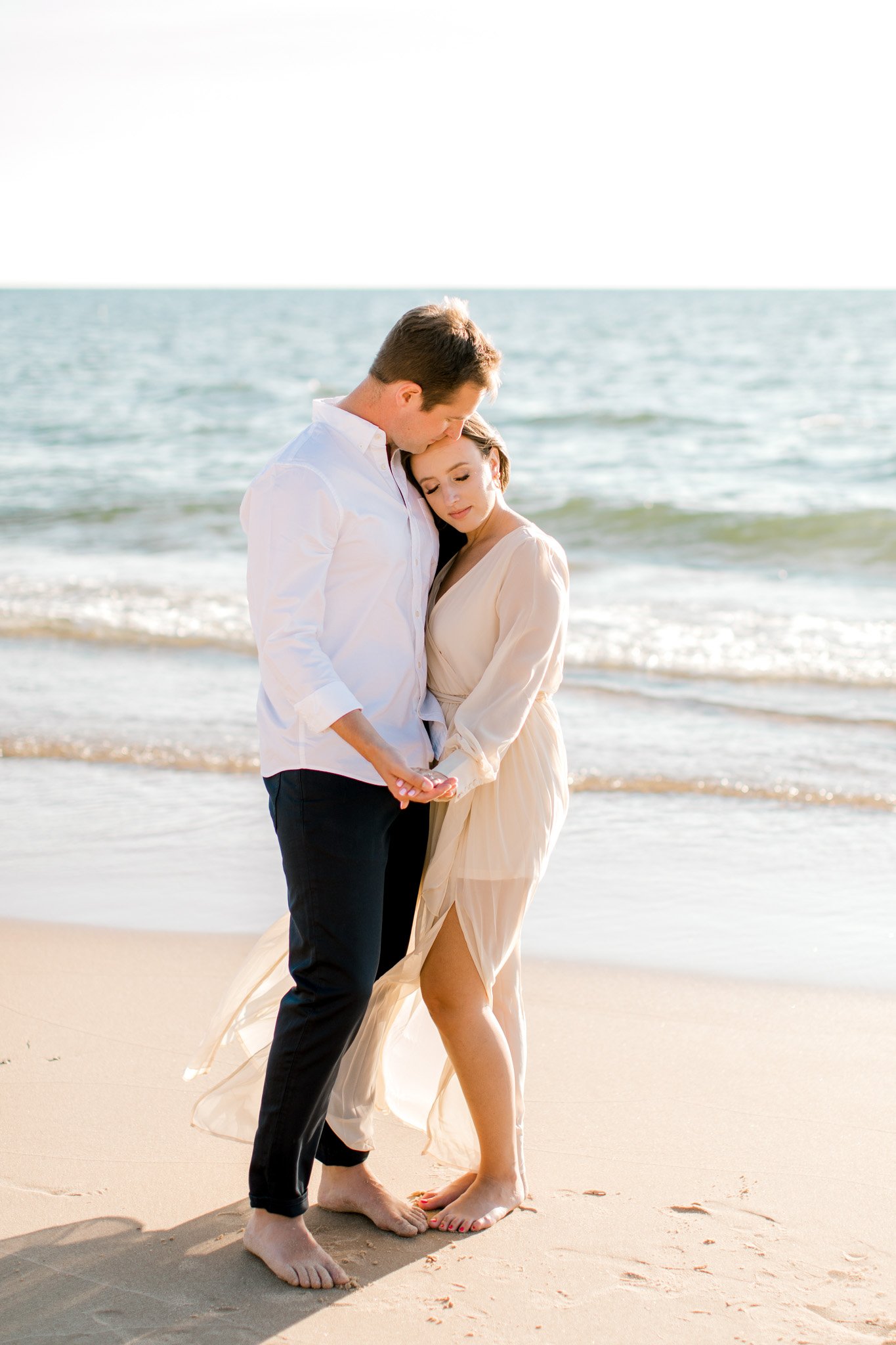 Lake Michigan Beach Engagement Session | Light &amp; Airy Fine Art Wedding Photography