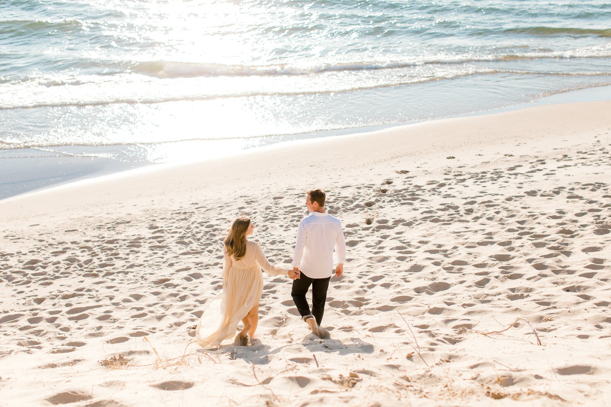 Lake Michigan Beach Engagement Session | Light &amp; Airy Fine Art Wedding Photography