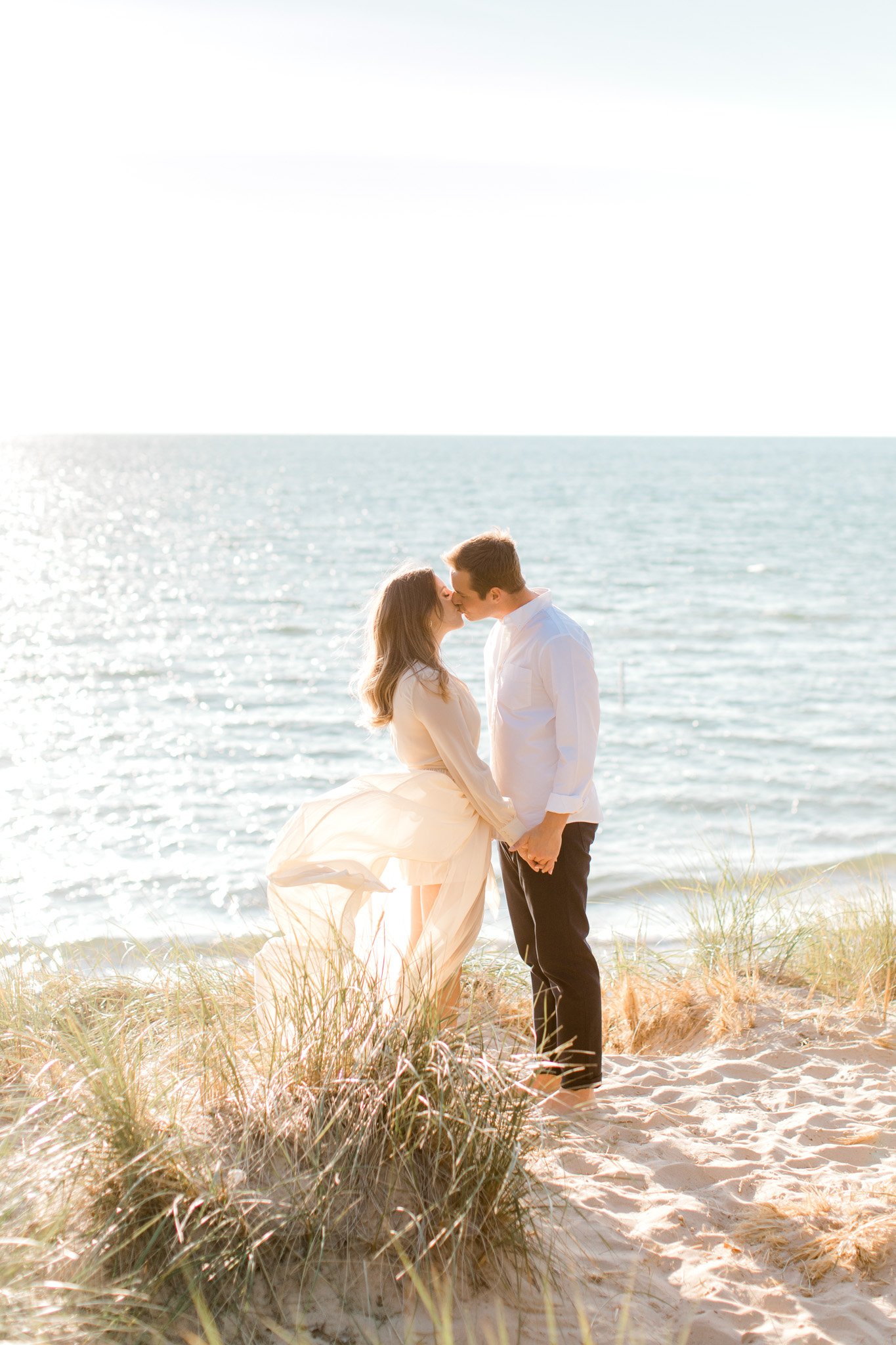 Lake Michigan Beach Engagement Session | Light &amp; Airy Fine Art Wedding Photography