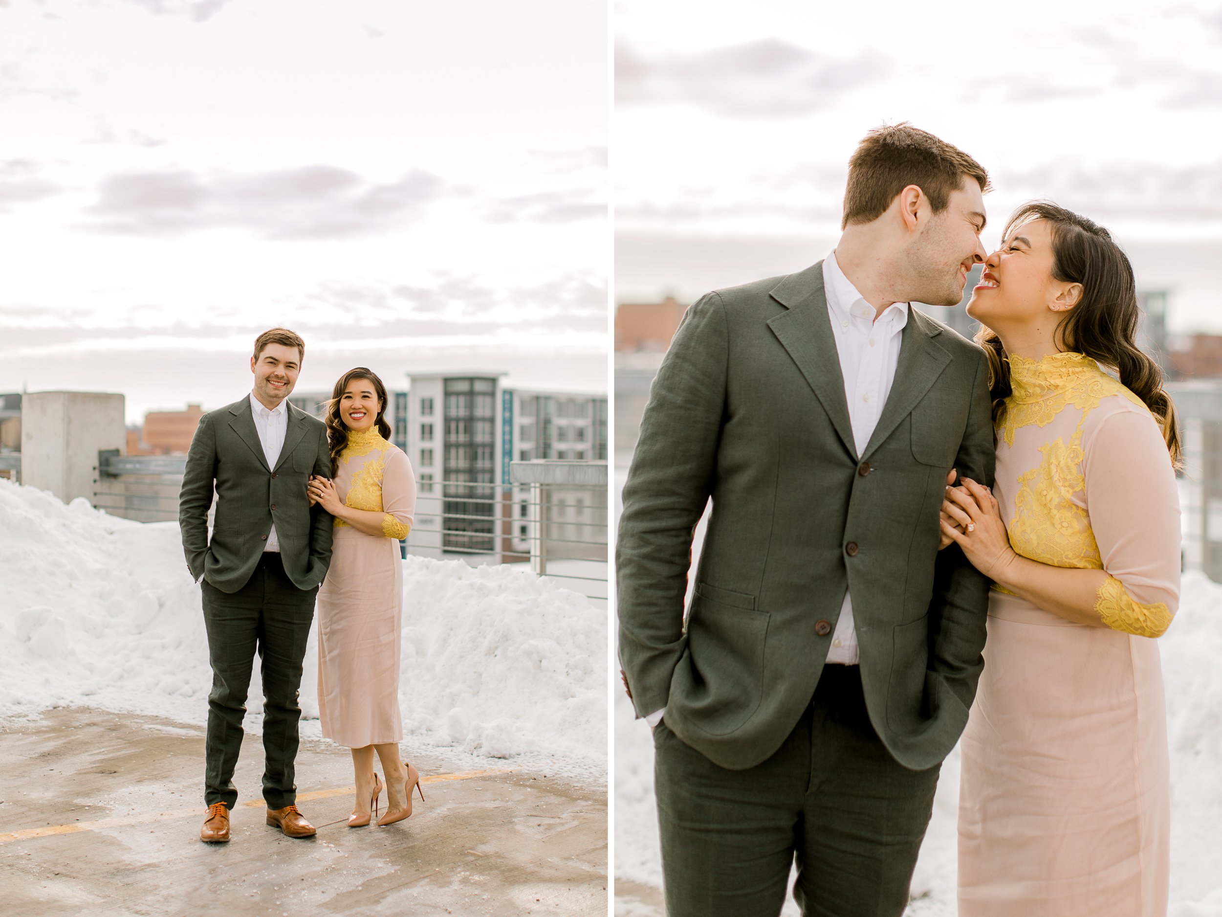 Rock Climbing and Rooftop City Engagement Session | Downtown Grand Rapids | Light and Airy Fine Art Wedding Photography