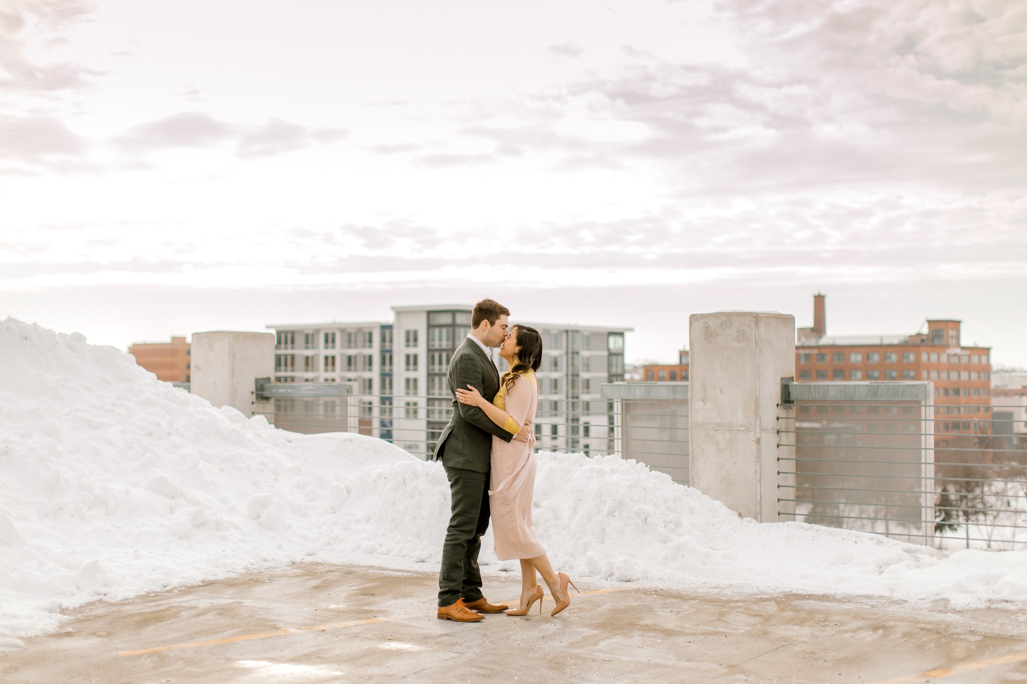 Rock Climbing and Rooftop City Engagement Session | Downtown Grand Rapids | Light and Airy Fine Art Wedding Photography