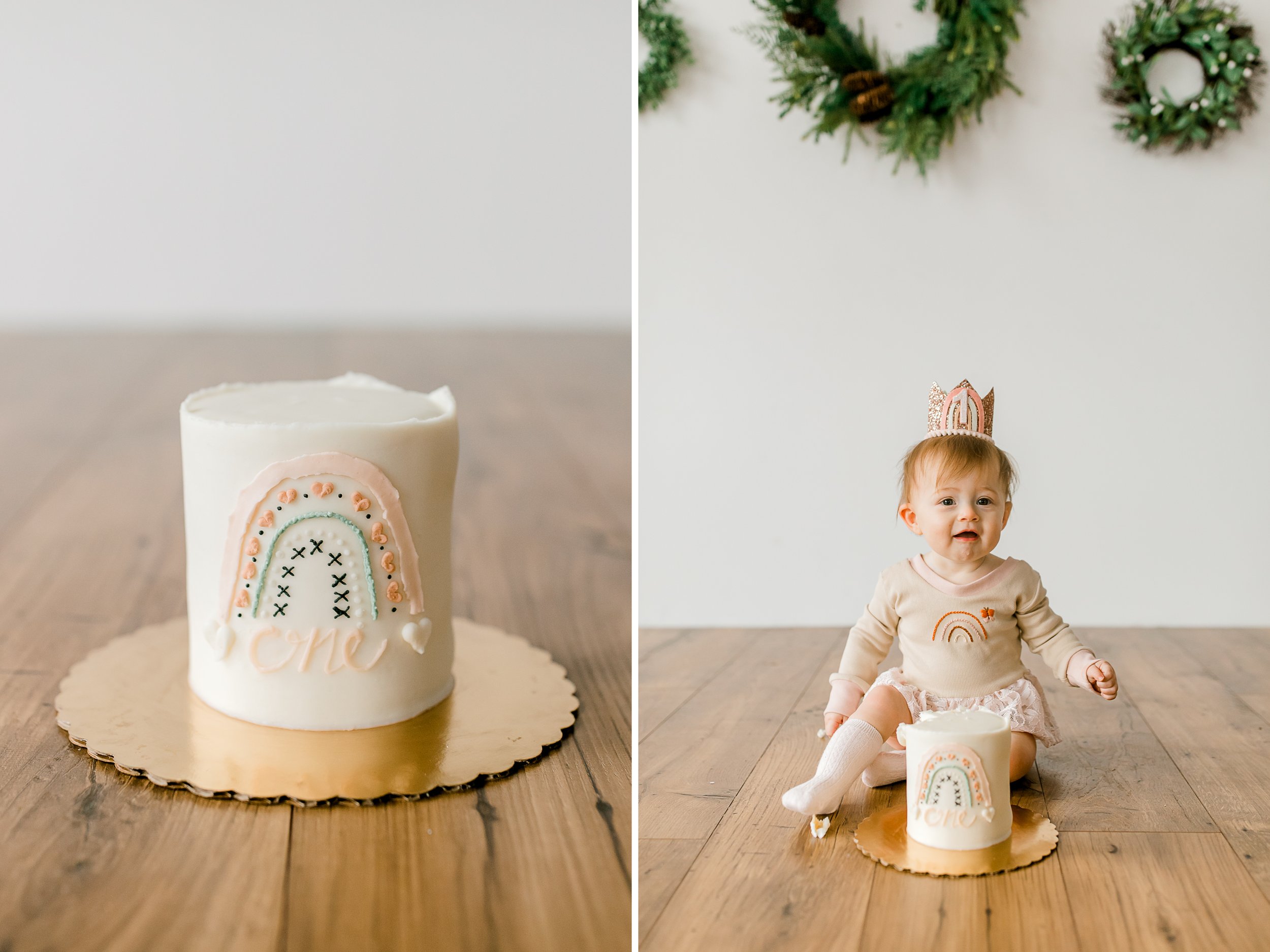 Simple Organic One Year Cake Smash in Studio | Natural First Birthday Photos | Michigan Family Photographer | Laurenda Marie Photography