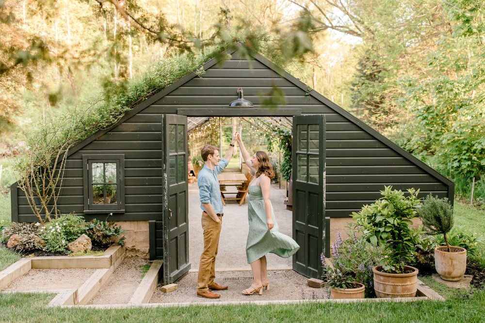 Glass House Community Engagement | Greenhouse Nursery Engagement Session in West Michigan | Laurenda Marie Photography