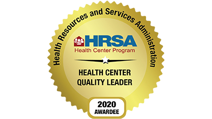HRSA Health Center Quality Leader 2020 gold emblem.png
