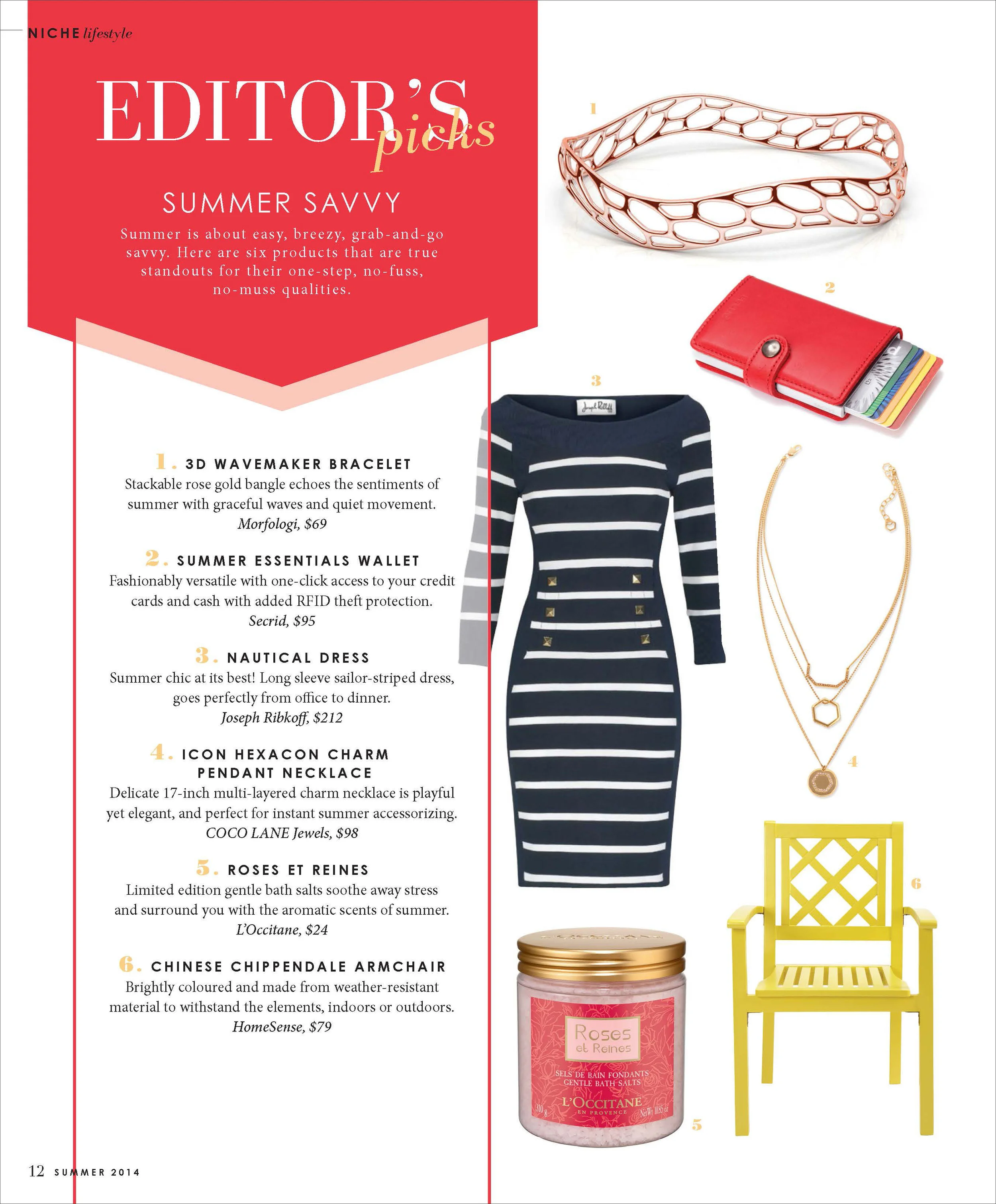 Editor's picks is a product focused page that involved image isolation, typography skills and strategic image placement. 