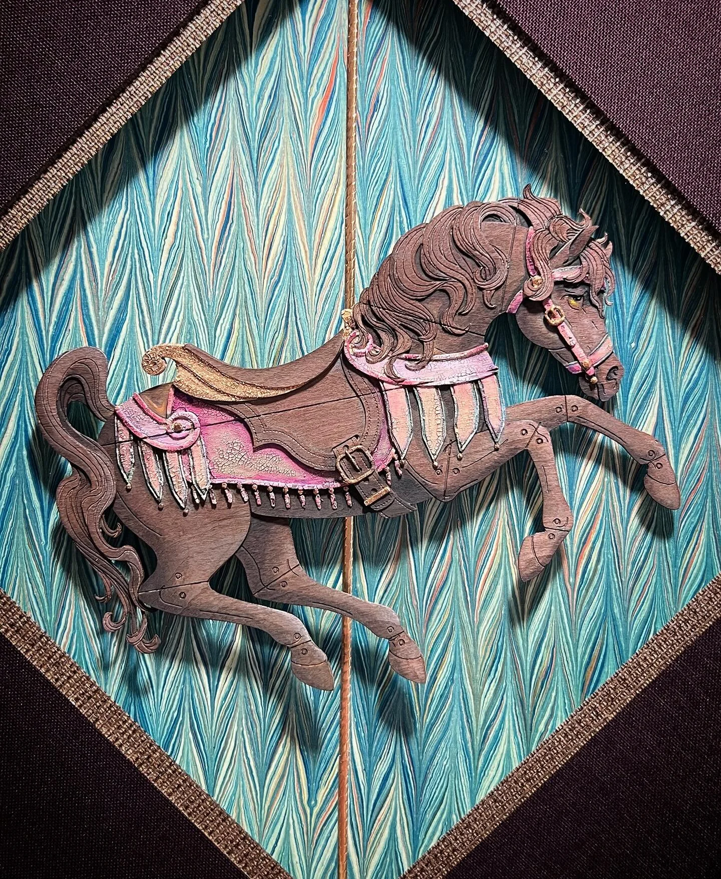 &lsquo;Lottie&rsquo; is now available at @valkariegallery! She and her sister &lsquo;Lettie&rsquo; are painted on wood veneer rather than watercolor paper, to echo the beauty of hand carved wooden horses. They are both still looking for good homes! 
